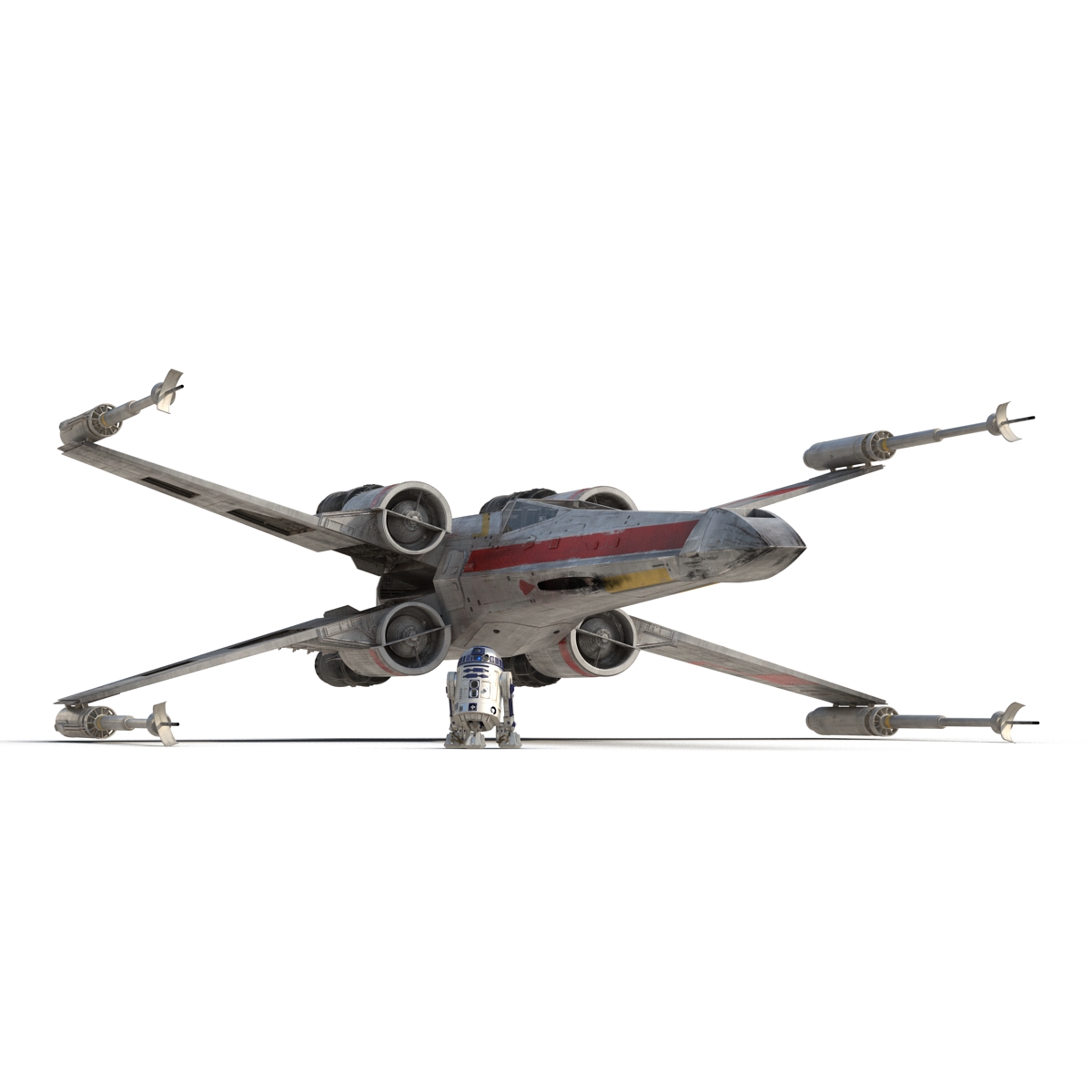 3D Star Wars X Wing Starfighter and R2D2 Rigged Red model