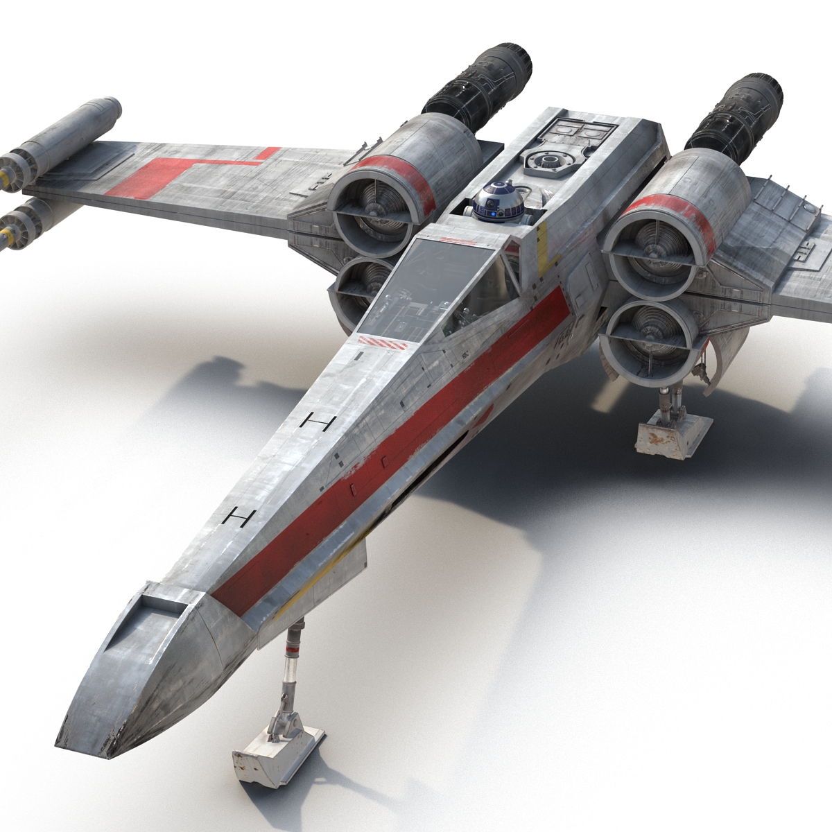 3D Star Wars X Wing Starfighter and R2D2 Rigged Red model