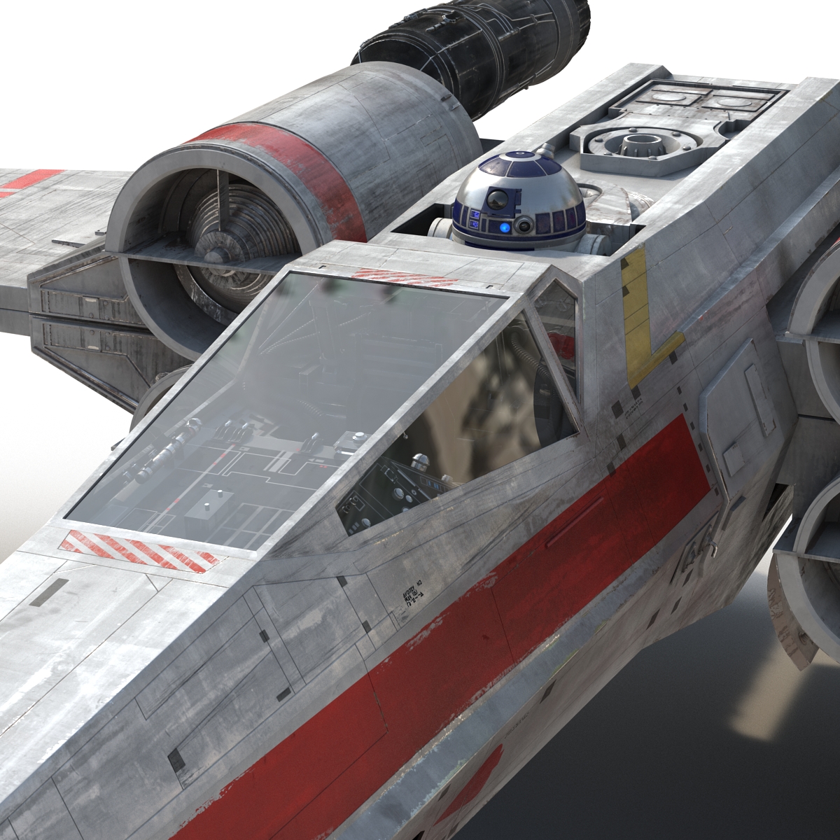 3D Star Wars X Wing Starfighter and R2D2 Rigged Red model