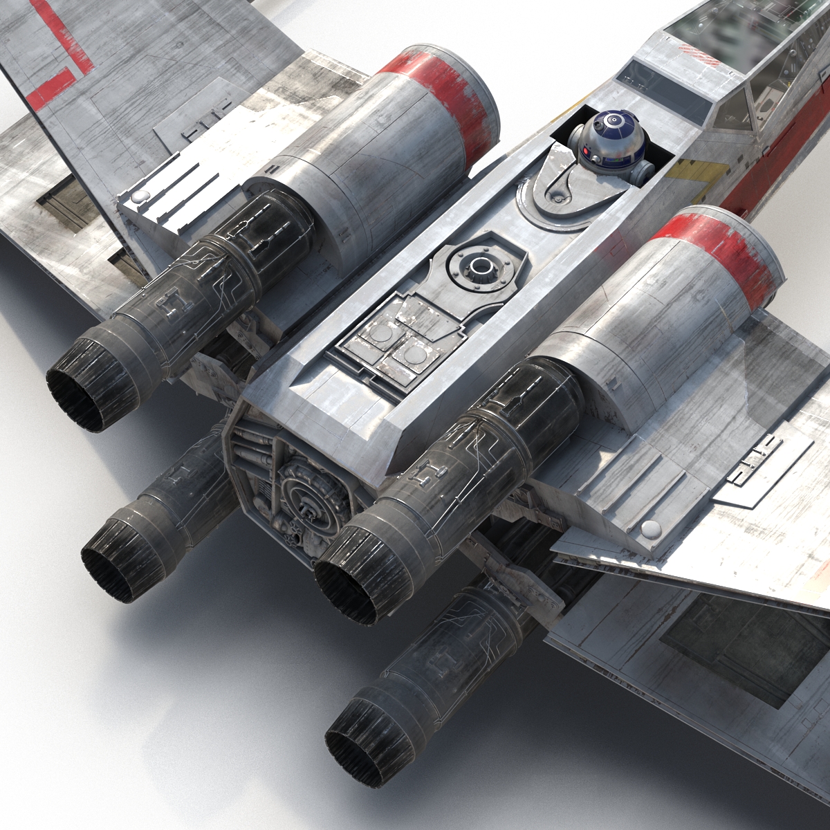 3D Star Wars X Wing Starfighter and R2D2 Rigged Red model