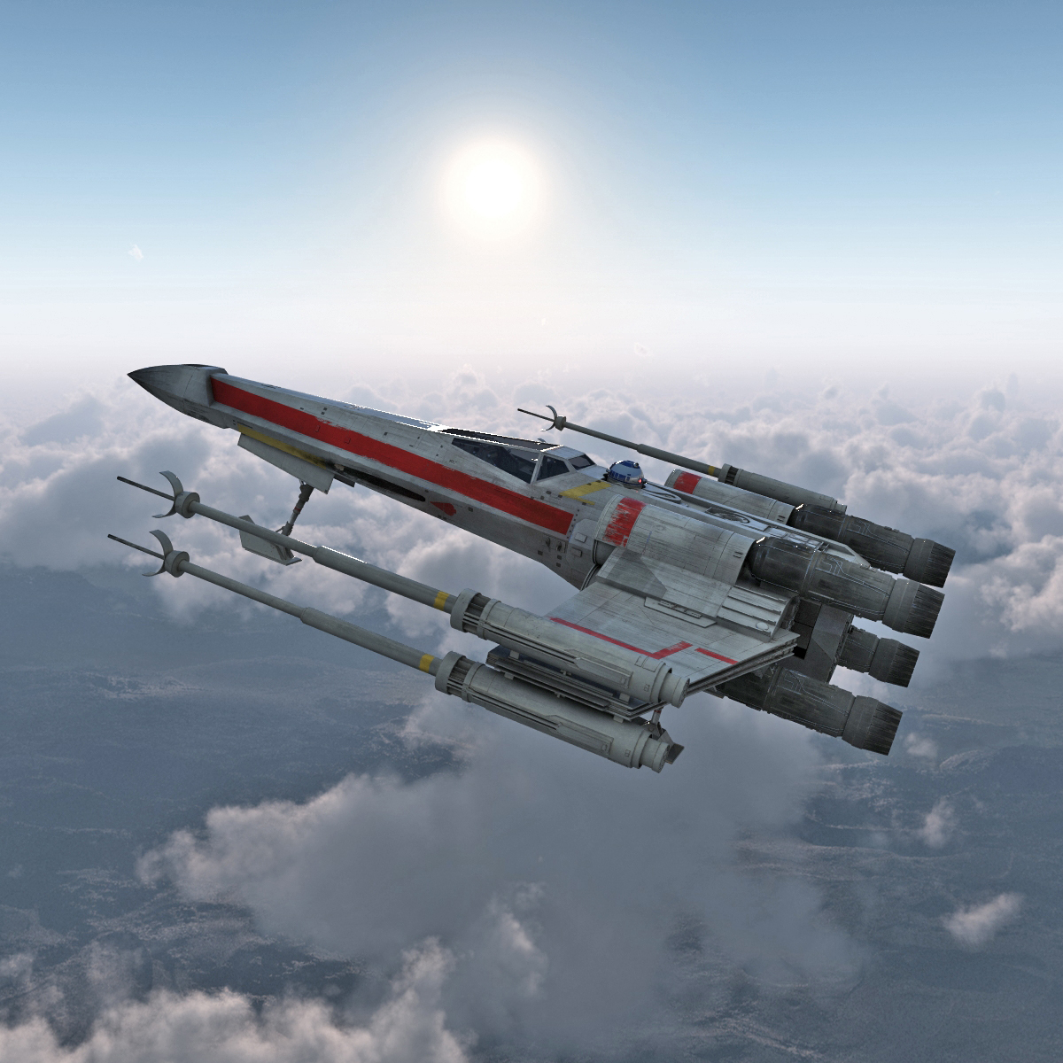 3D Star Wars X Wing Starfighter and R2D2 Rigged Red model