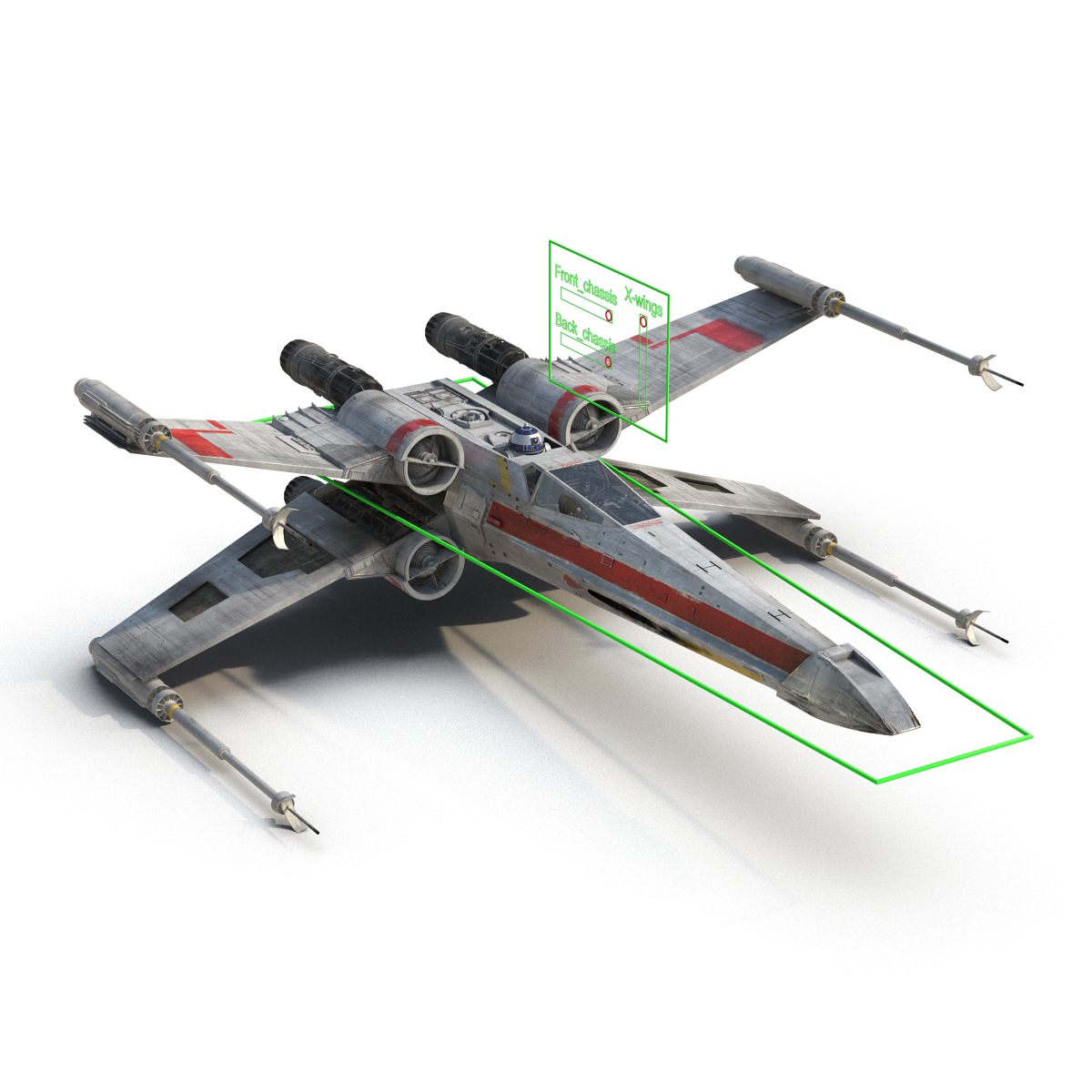 3D Star Wars X Wing Starfighter and R2D2 Rigged Red model