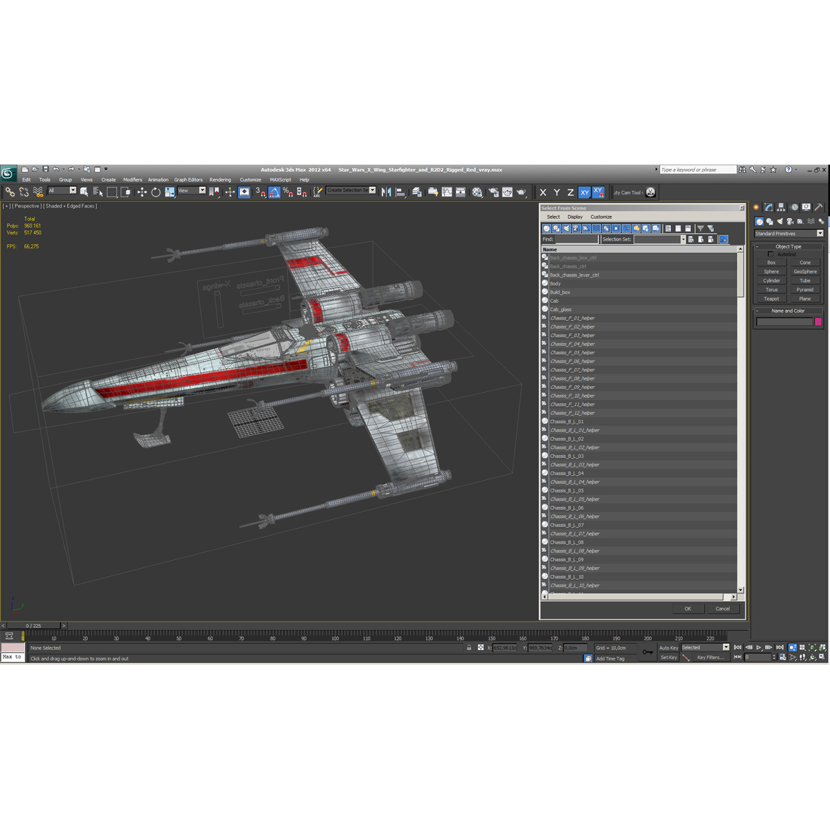 3D Star Wars X Wing Starfighter and R2D2 Rigged Red model