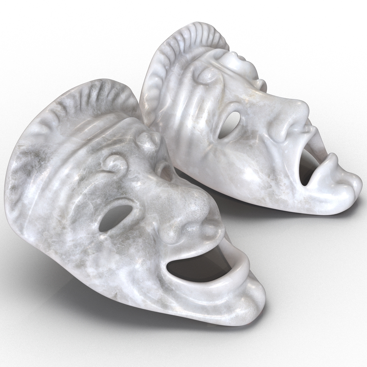 3D model Theatre Masks Set White Marble