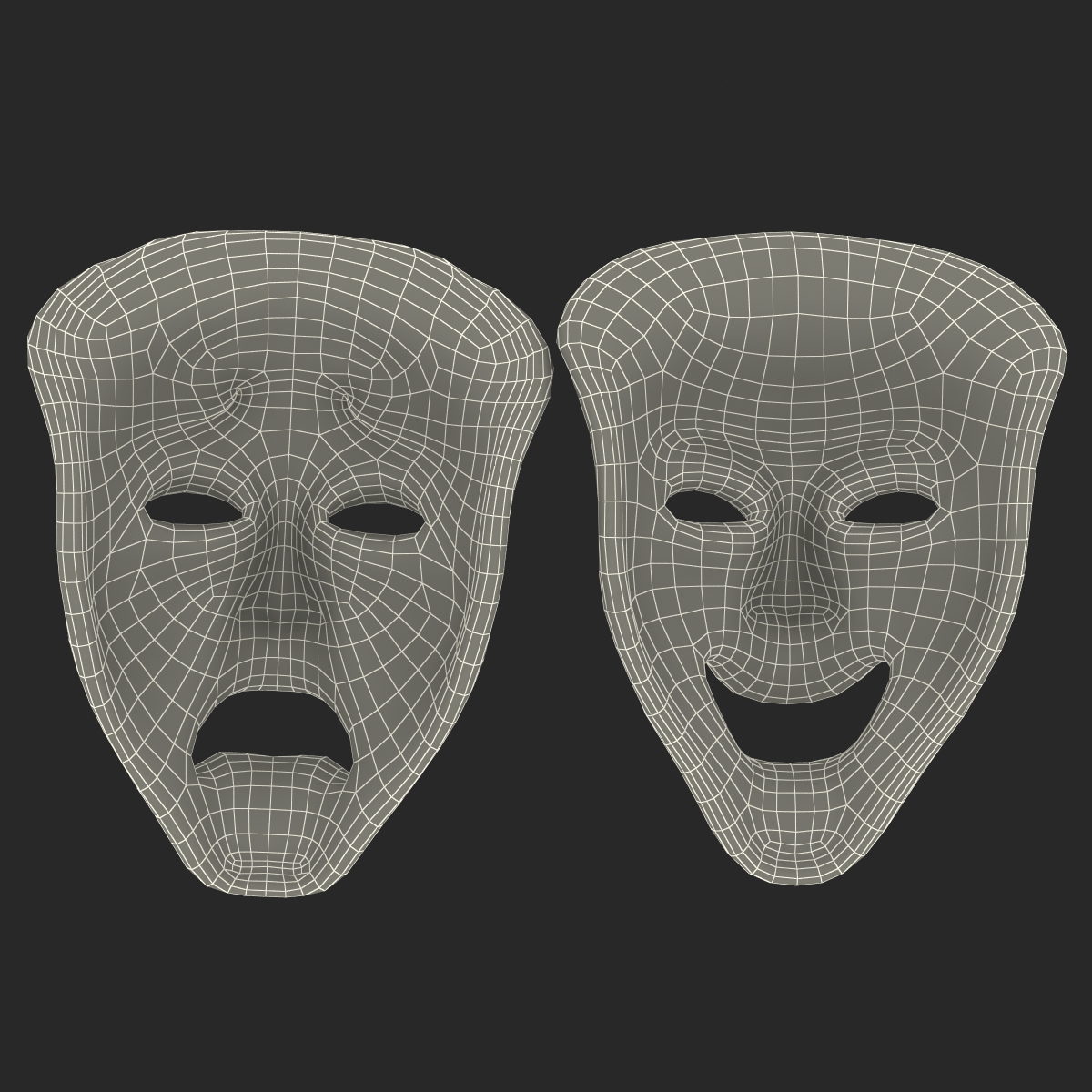 3D model Theatre Masks Set White Marble