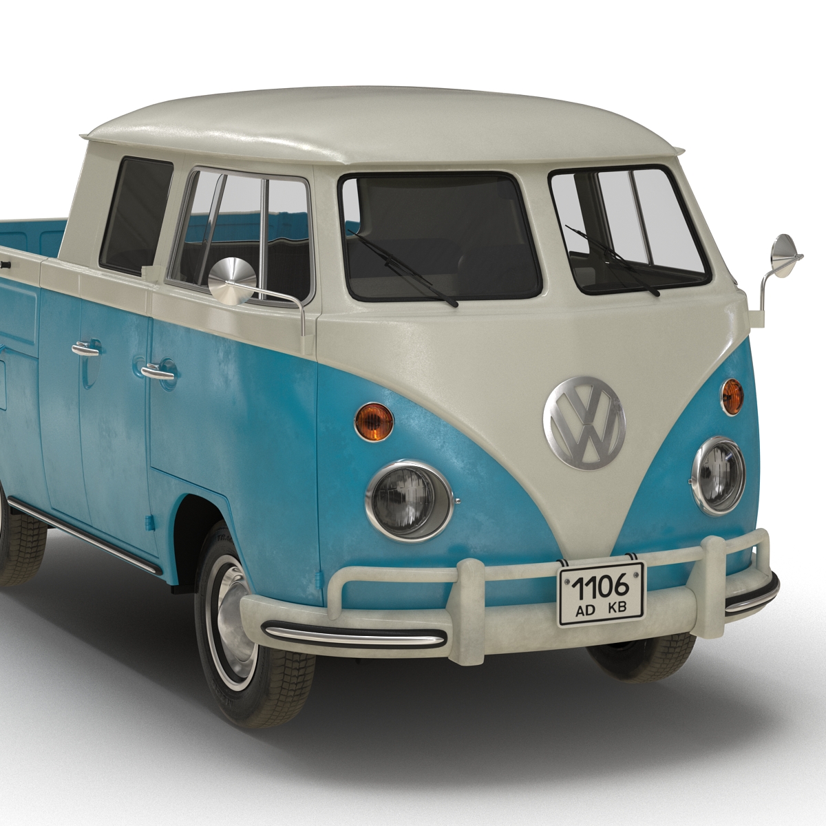 Volkswagen Type 2 Double Cab Pick Up Simple Interior Blue 2 3D model