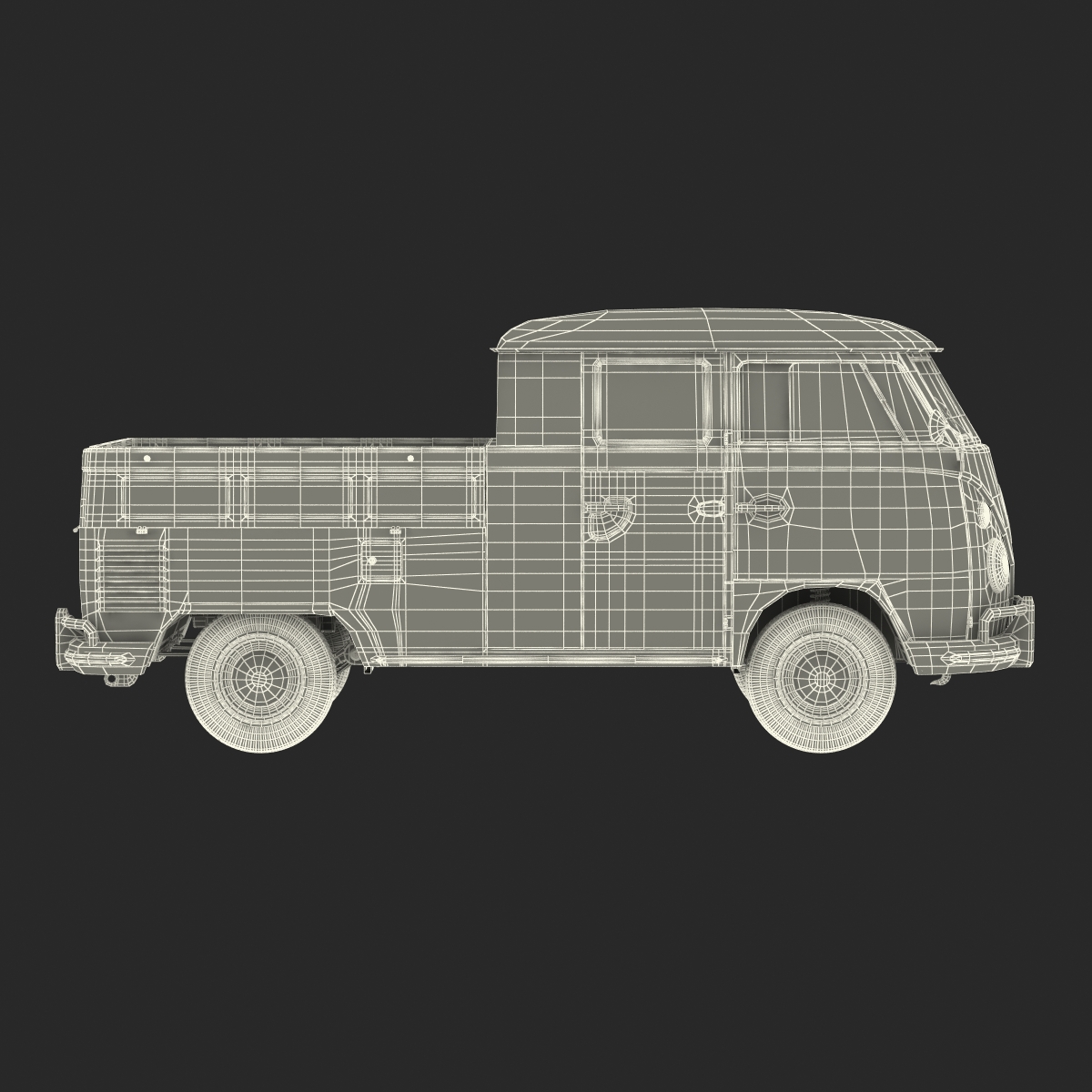 Volkswagen Type 2 Double Cab Pick Up Simple Interior Blue 2 3D model