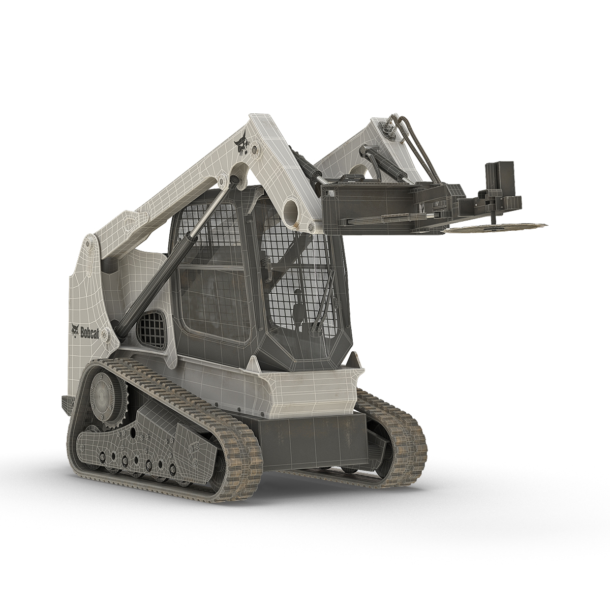 3D Compact Tracked Loader Bobcat With Brush Saw Rigged