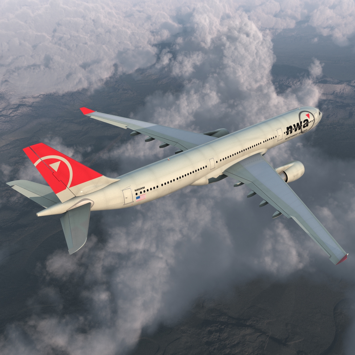 Jet Airliner Airbus A330-300 Northwest Airlines Rigged 3D model