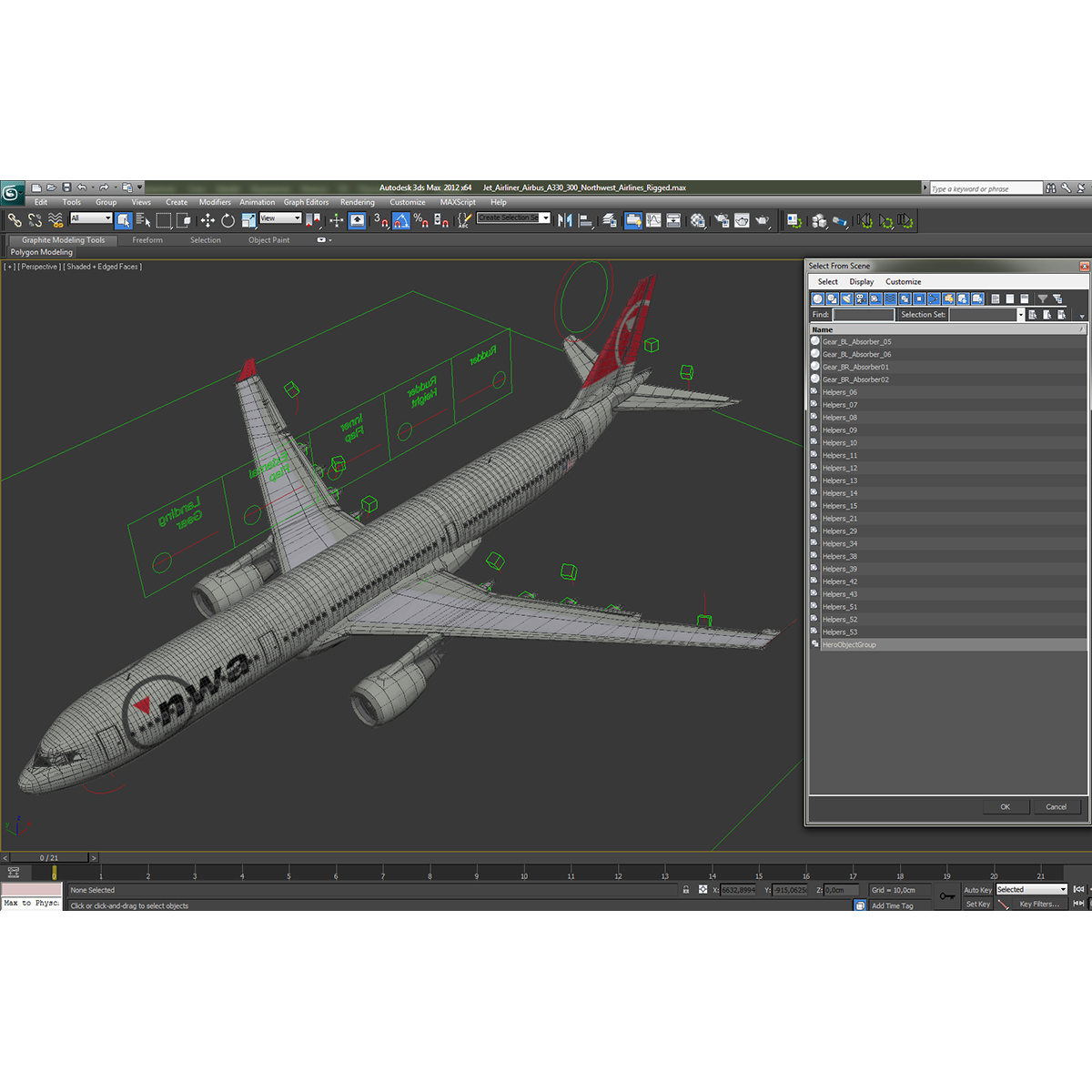 Jet Airliner Airbus A330-300 Northwest Airlines Rigged 3D model