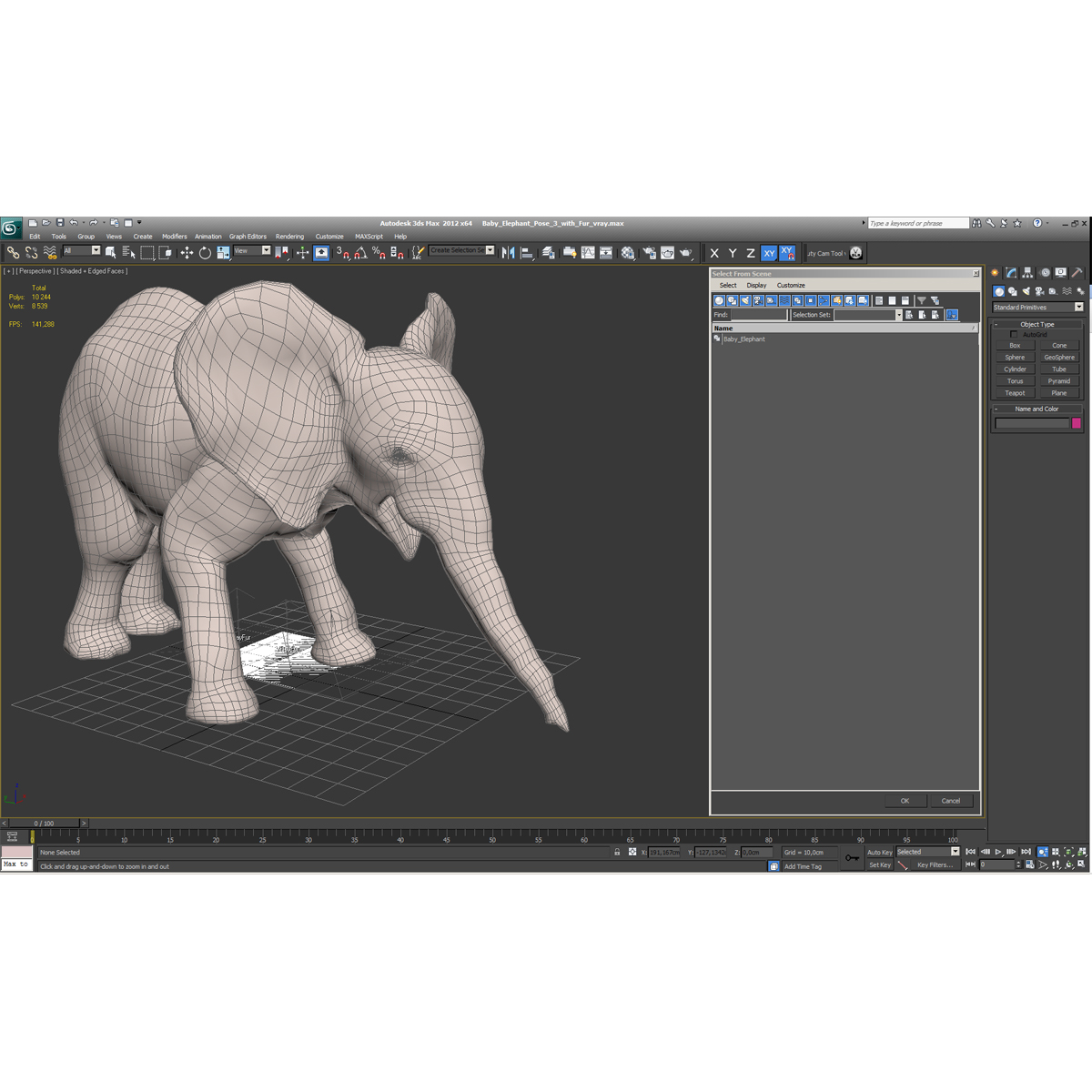 Baby Elephant Pose 3 with Fur 3D model