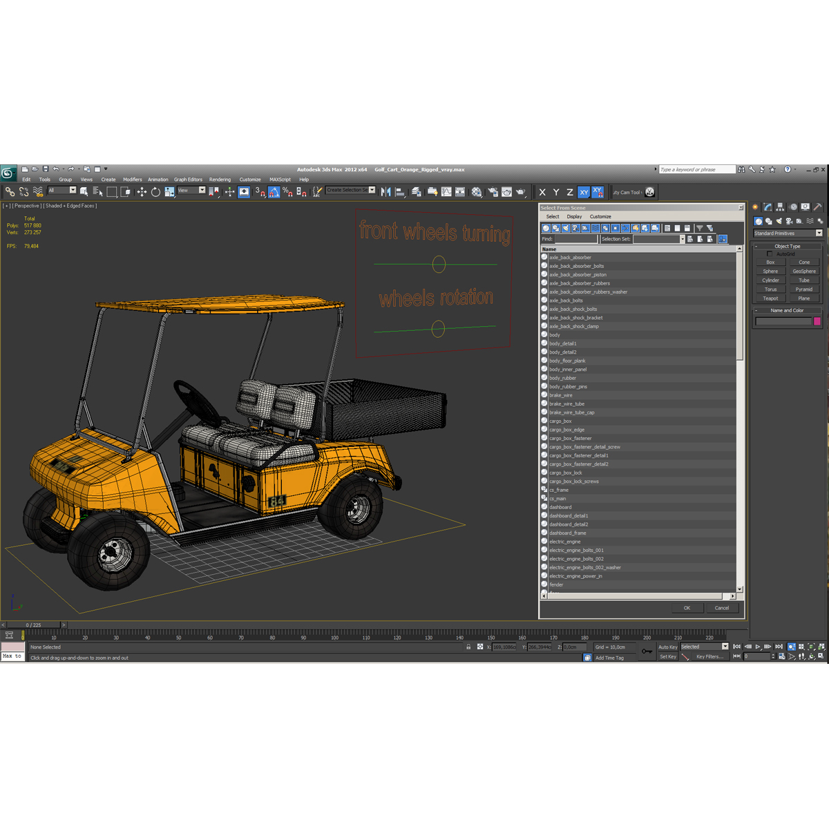 3D Golf Cart Orange Rigged model