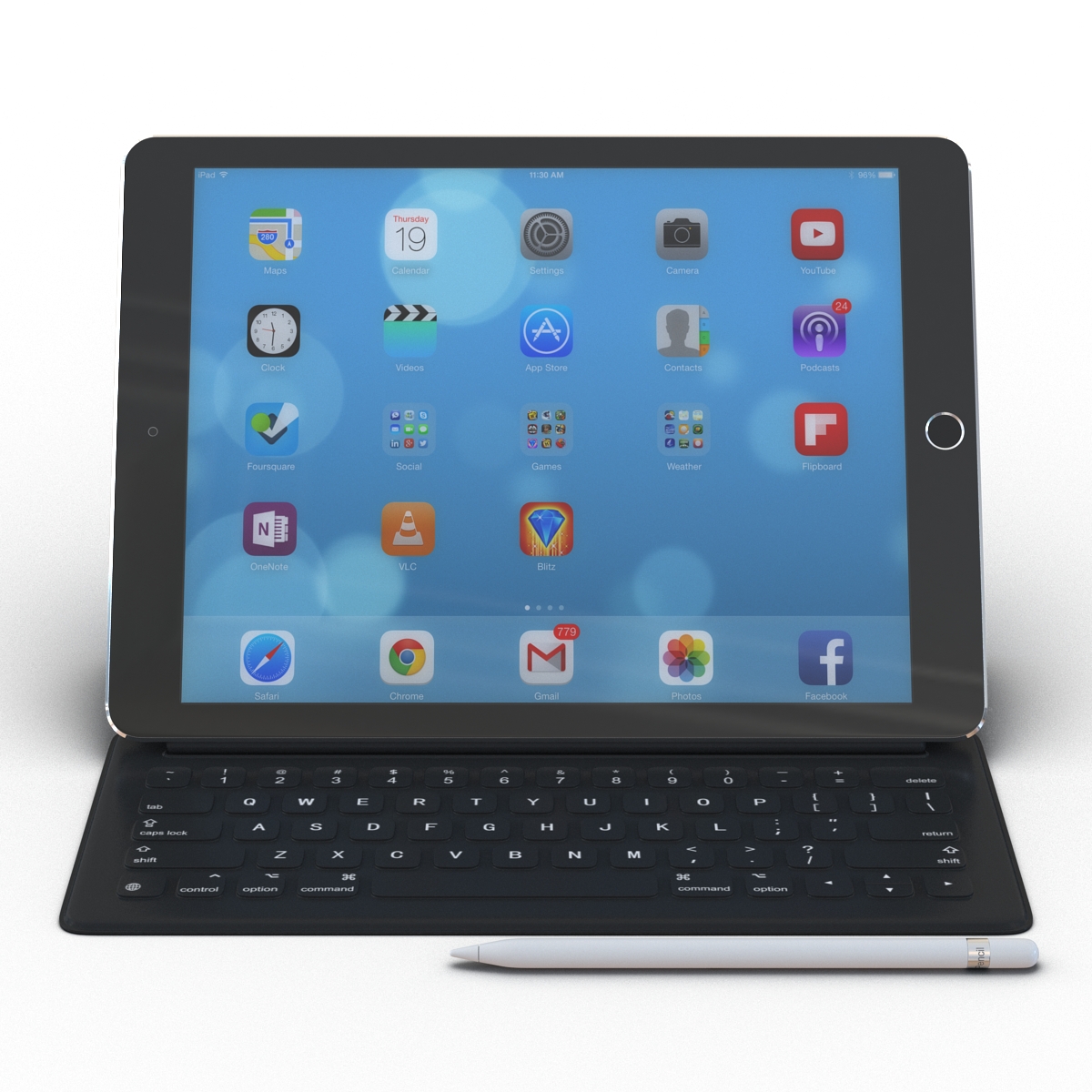 iPad Pro with Pencil and Smart Keyboard 3D model