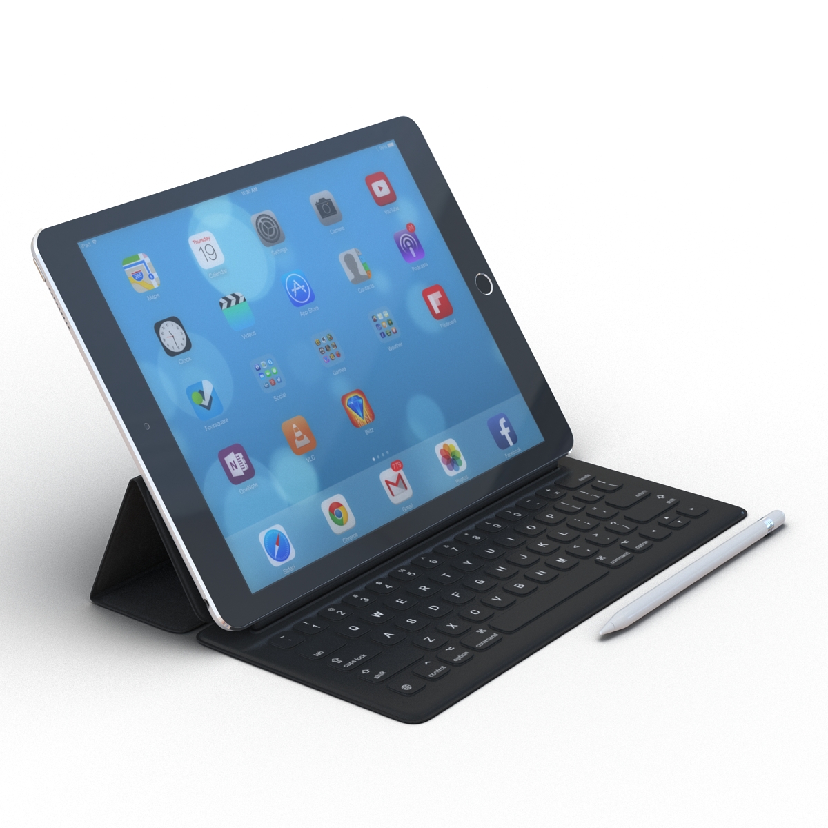 3D iPad Pro with Pencil and Smart Keyboard Rigged