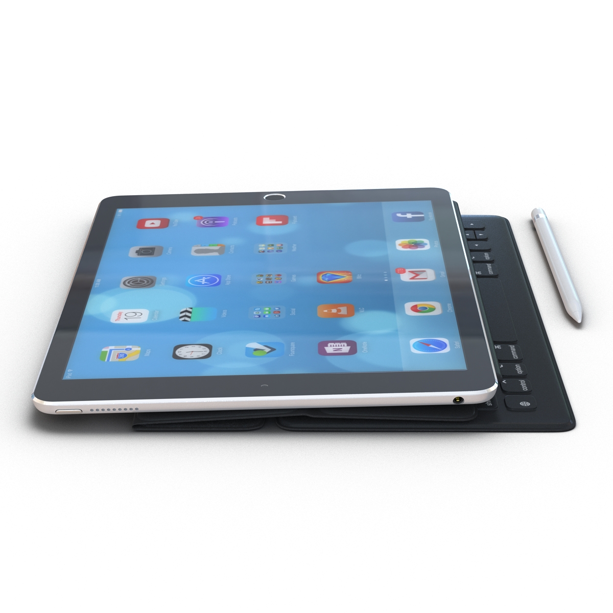 3D iPad Pro with Pencil and Smart Keyboard Rigged