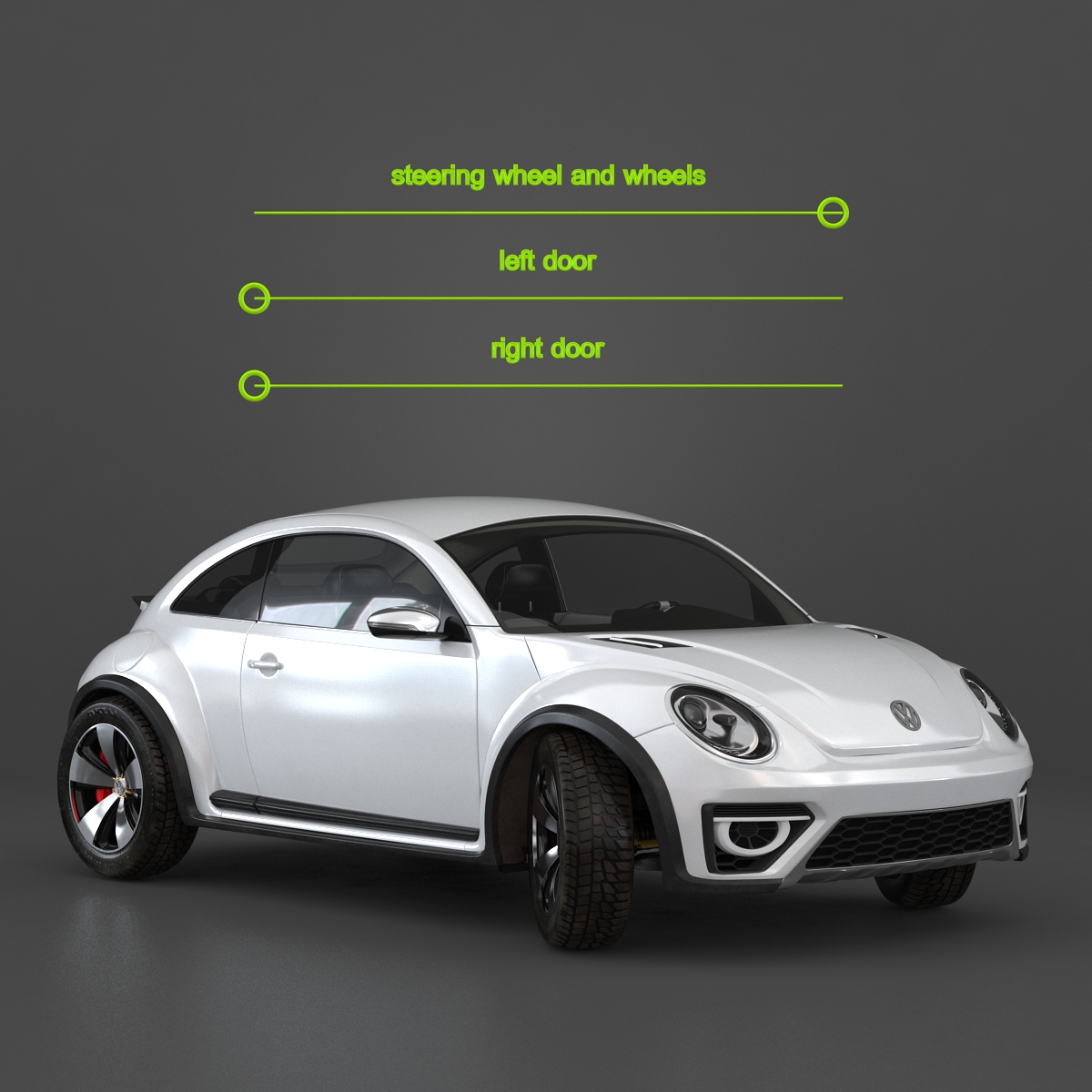 3D model VolksWagen Beetle 2016 White Rigged