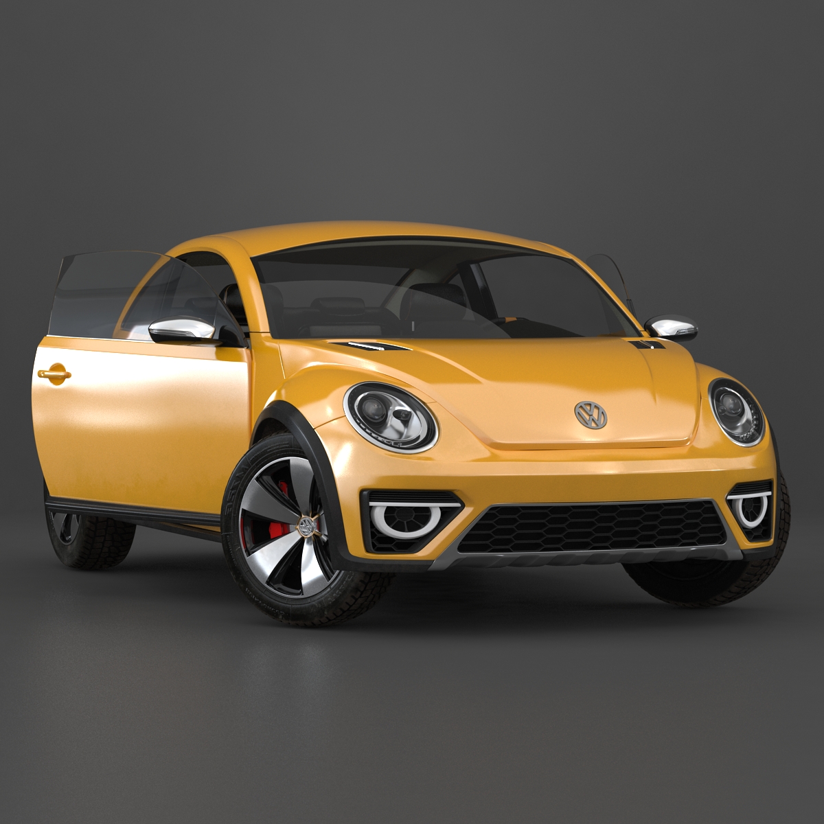 3D VolksWagen Beetle 2016 Yellow Rigged