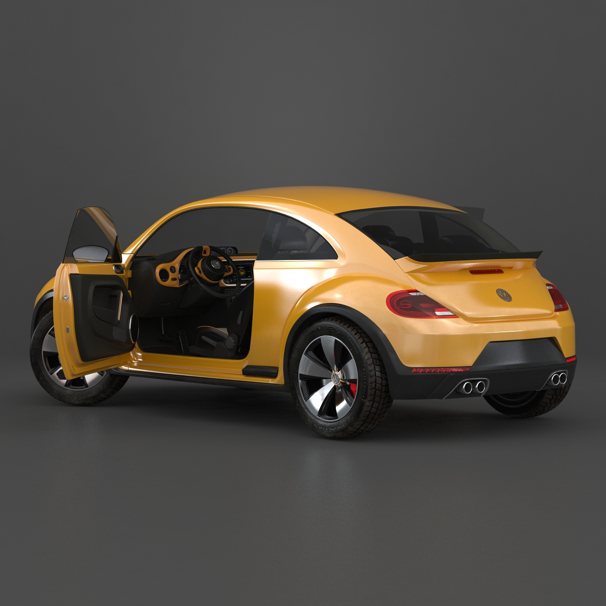 3D VolksWagen Beetle 2016 Yellow Rigged