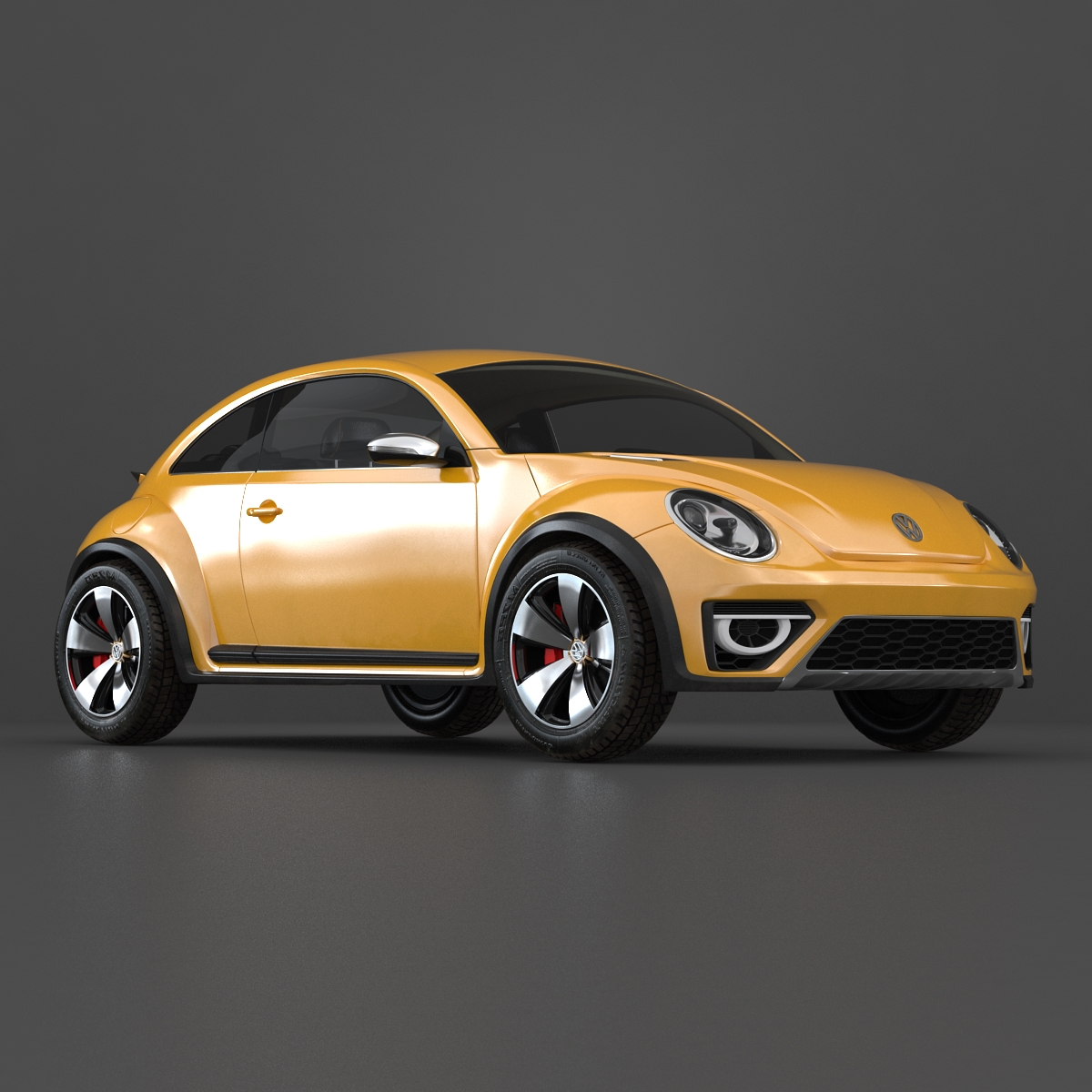 3D VolksWagen Beetle 2016 Yellow Rigged