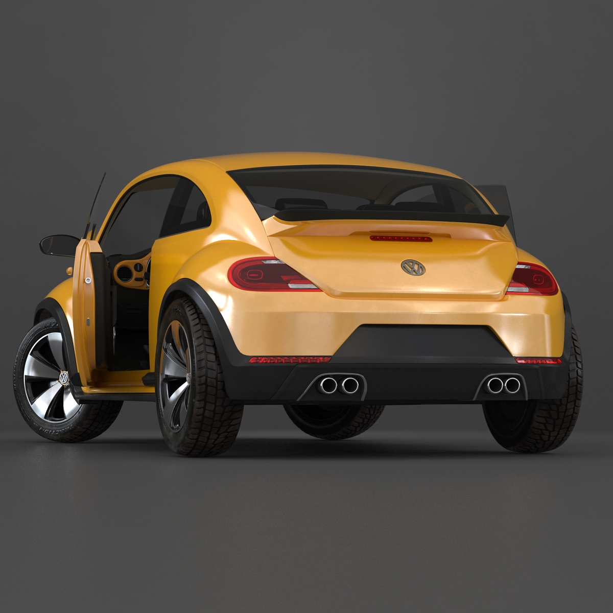 3D VolksWagen Beetle 2016 Yellow Rigged