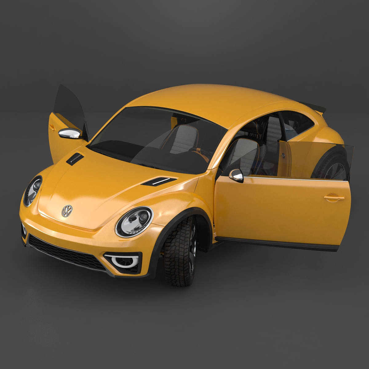 3D VolksWagen Beetle 2016 Yellow Rigged