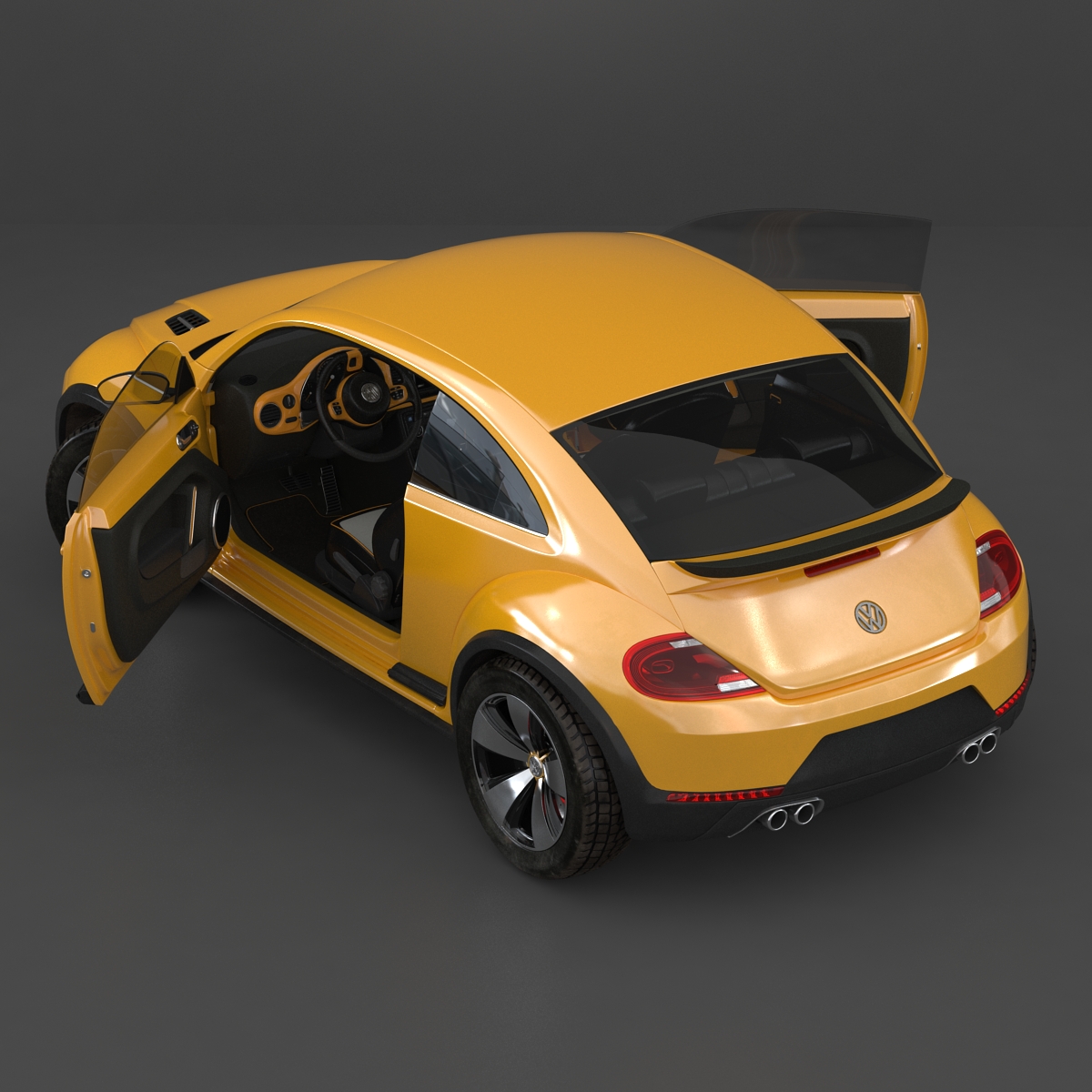 3D VolksWagen Beetle 2016 Yellow Rigged