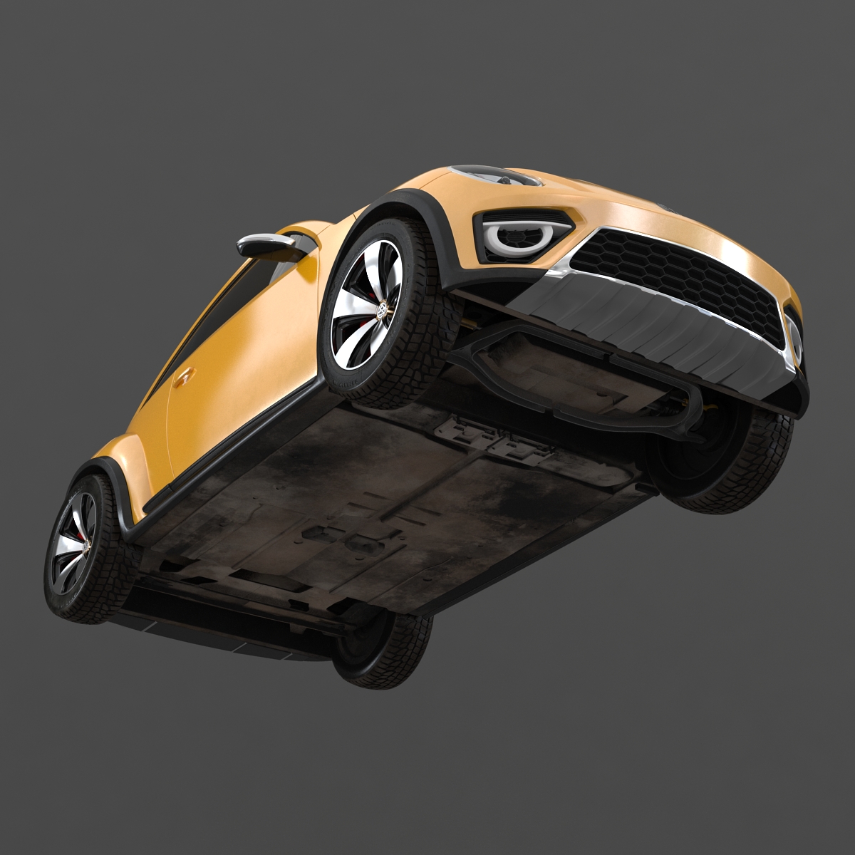 3D VolksWagen Beetle 2016 Yellow Rigged