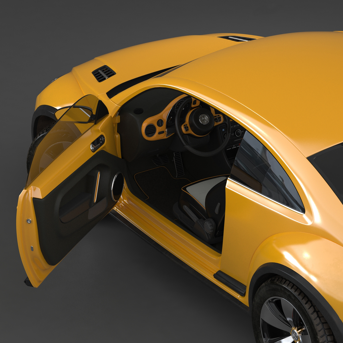 3D VolksWagen Beetle 2016 Yellow Rigged