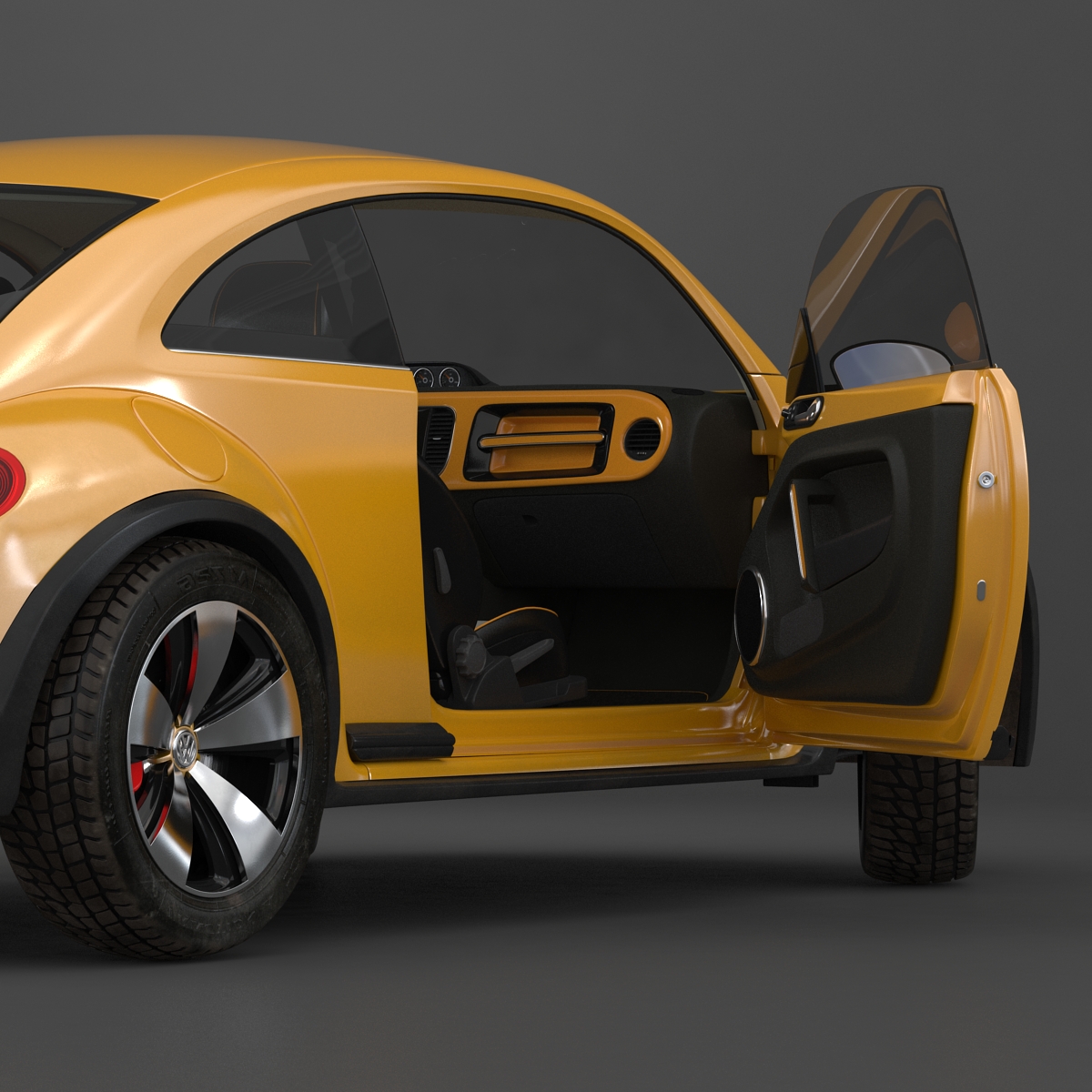 3D VolksWagen Beetle 2016 Yellow Rigged