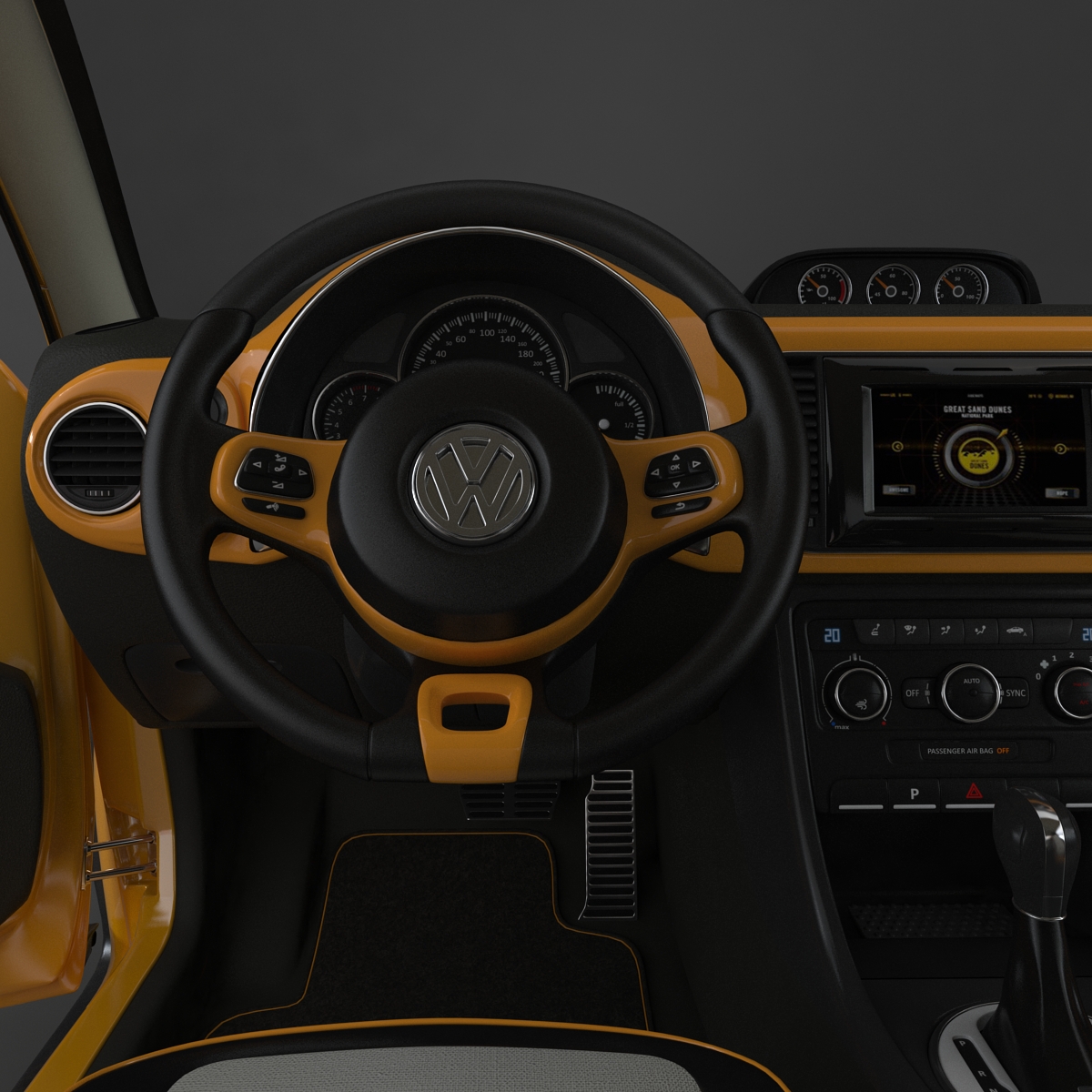 3D VolksWagen Beetle 2016 Yellow Rigged