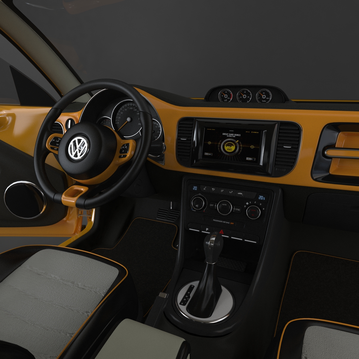 3D VolksWagen Beetle 2016 Yellow Rigged