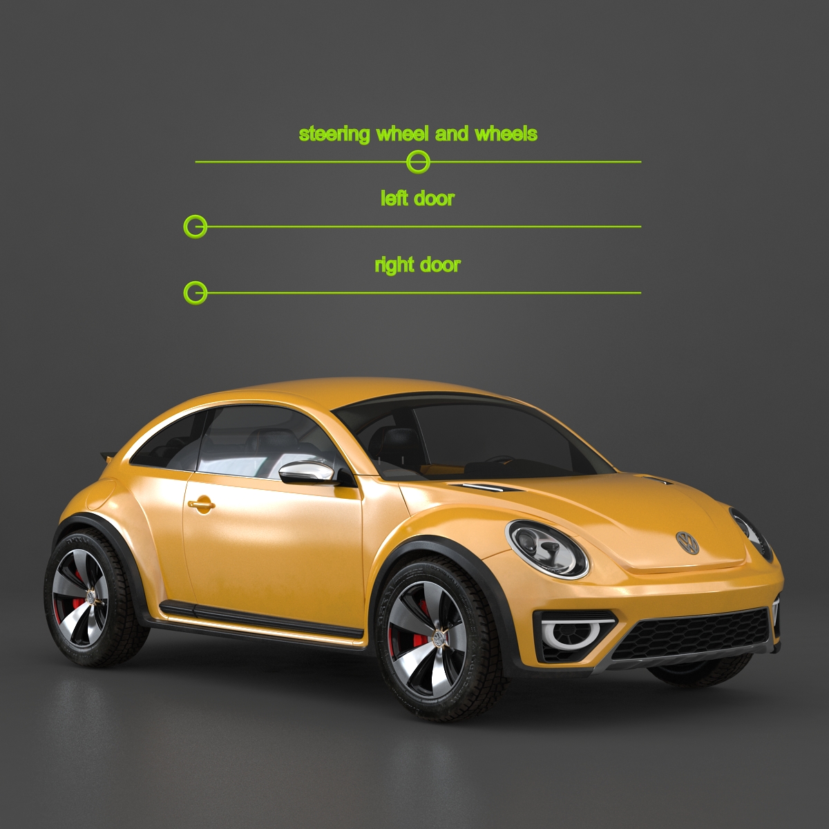 3D VolksWagen Beetle 2016 Yellow Rigged