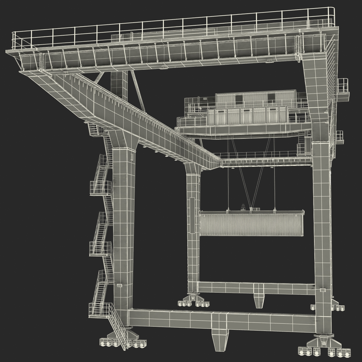 3D Rail Mounted Gantry Container Crane Yellow and 40 ft ISO Container