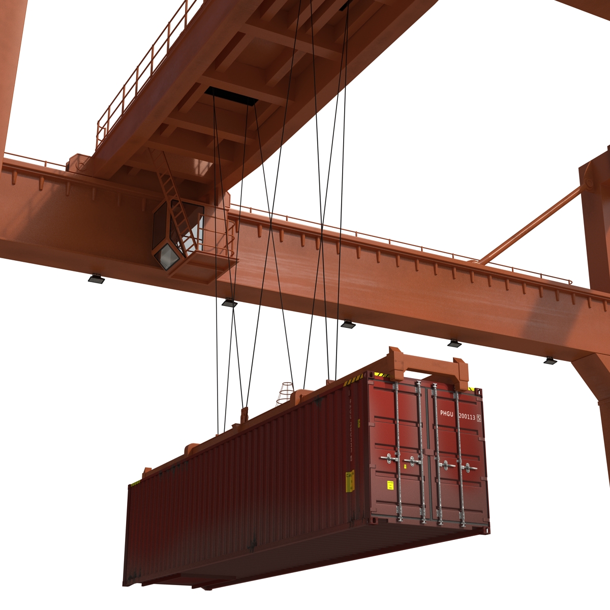 3D Rail Mounted Gantry Container Crane Orange and 40 ft ISO Container