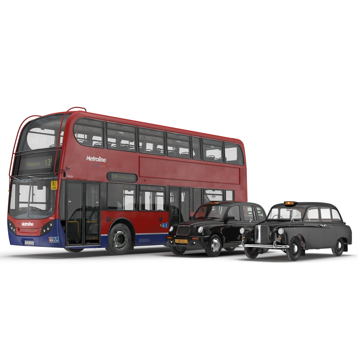 3D London Bus and Taxi Vehicle Set