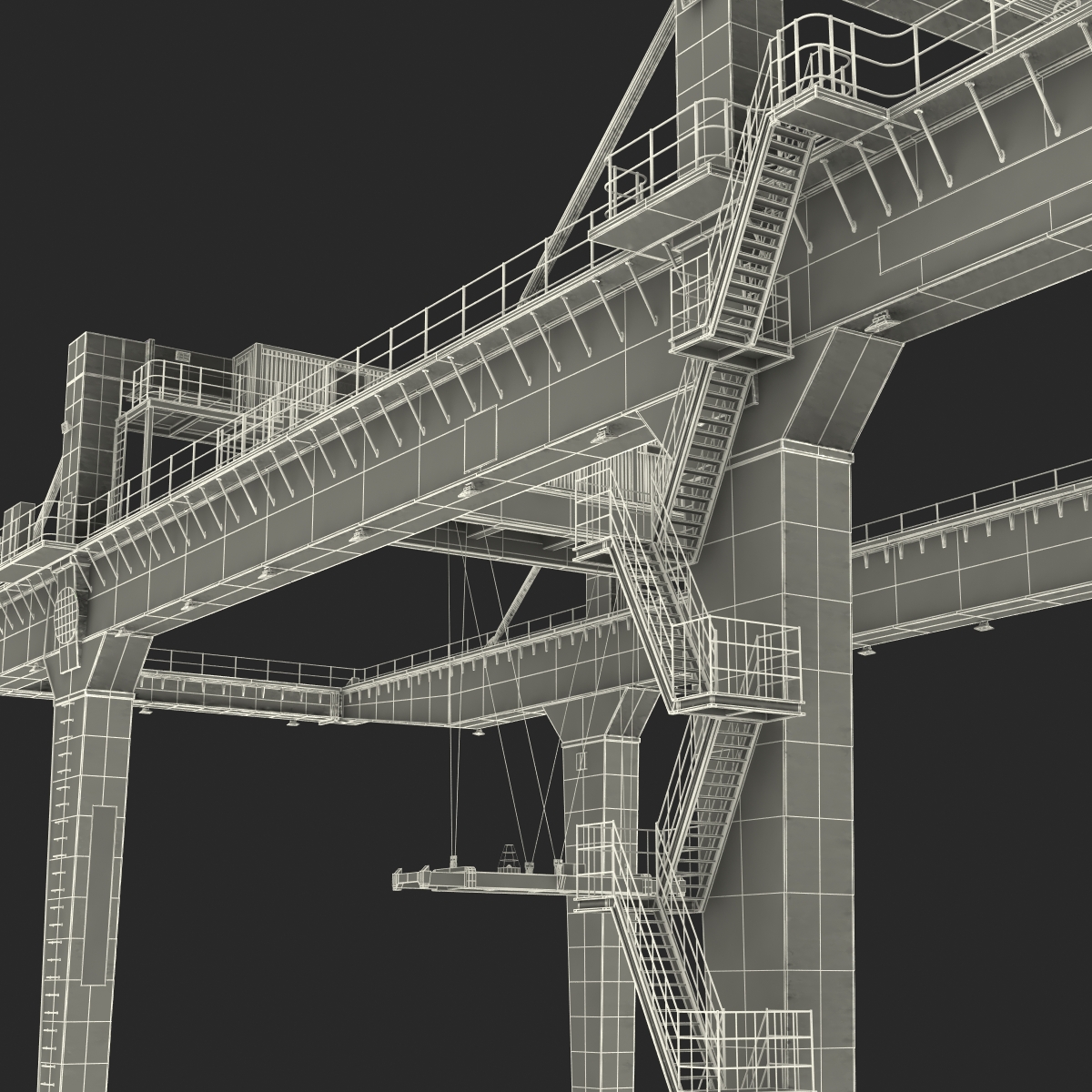 Rail Mounted Gantry Container Crane Rigged Yellow 3D model