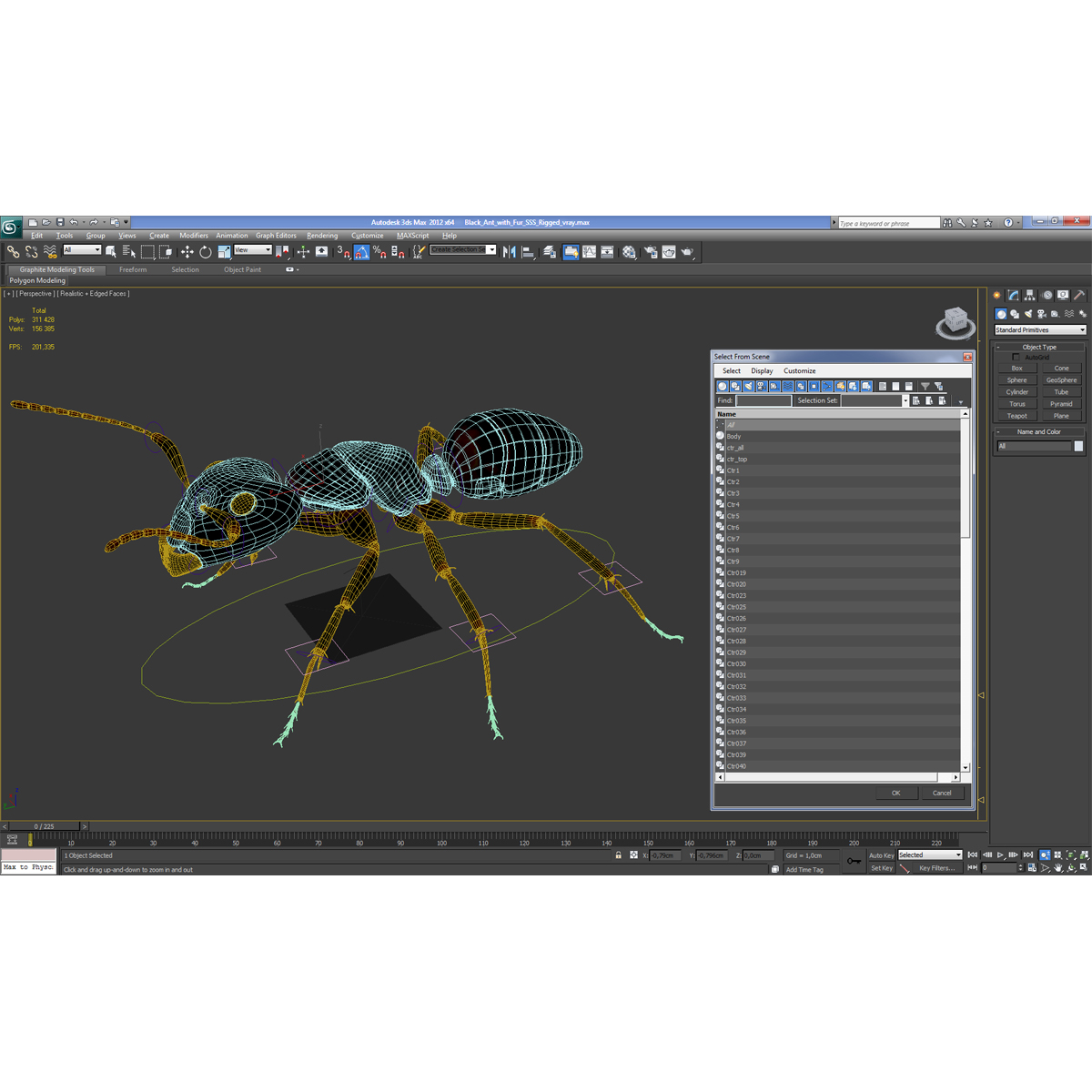 3D model Black Ant with Fur Rigged