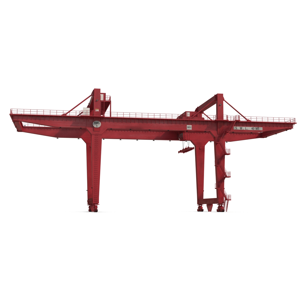 3D Rail Mounted Gantry Container Crane Rigged Red