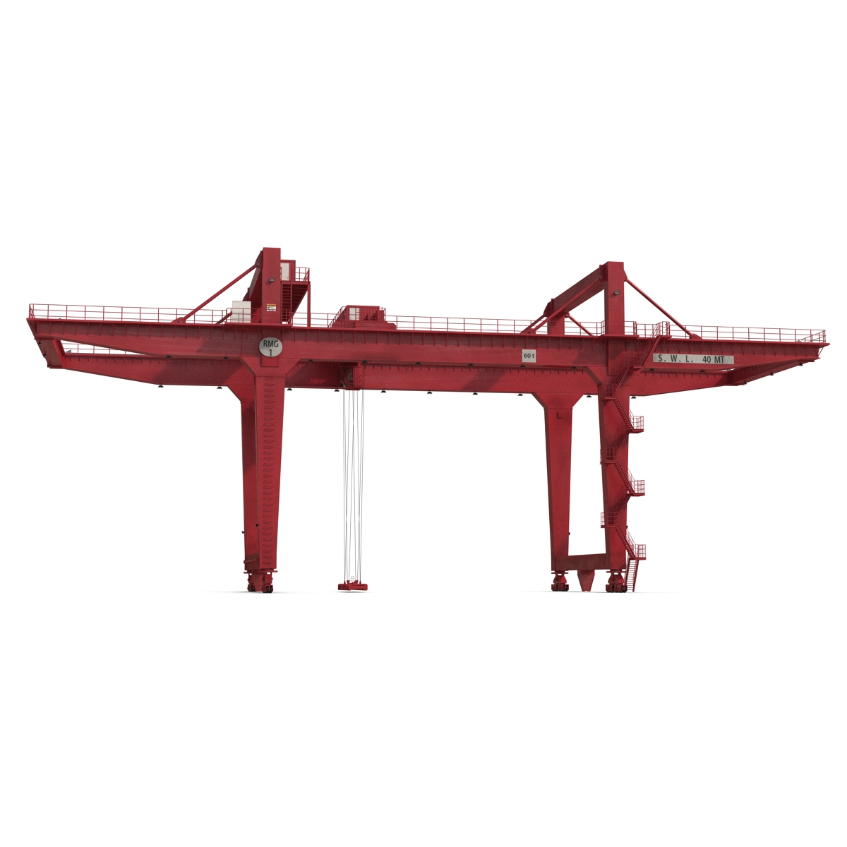 3D Rail Mounted Gantry Container Crane Rigged Red