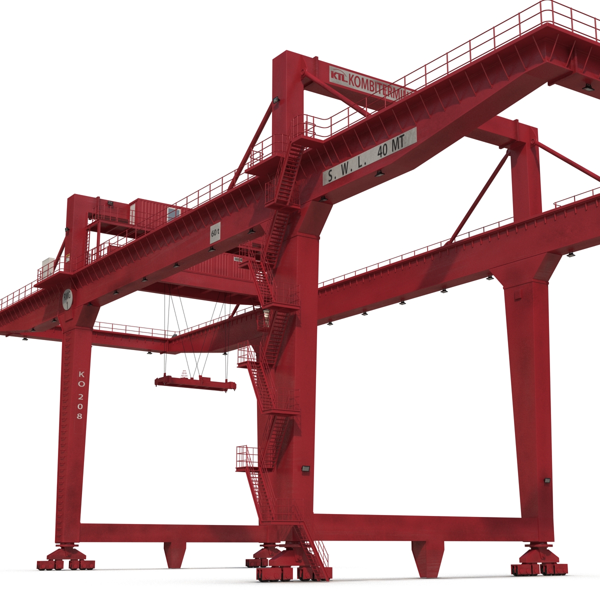 3D Rail Mounted Gantry Container Crane Rigged Red