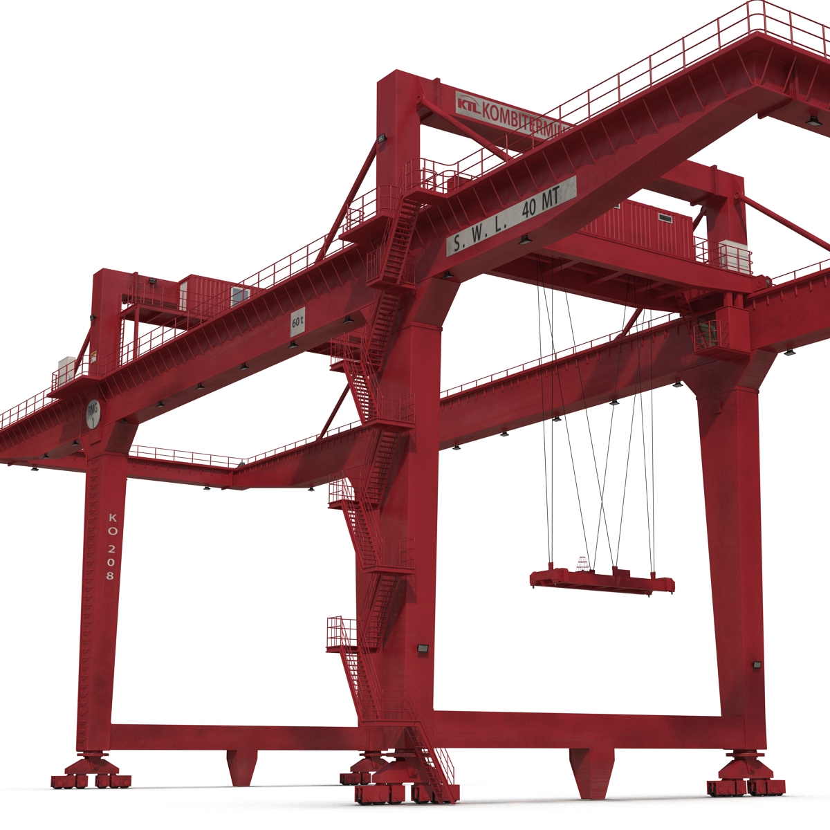 3D Rail Mounted Gantry Container Crane Rigged Red