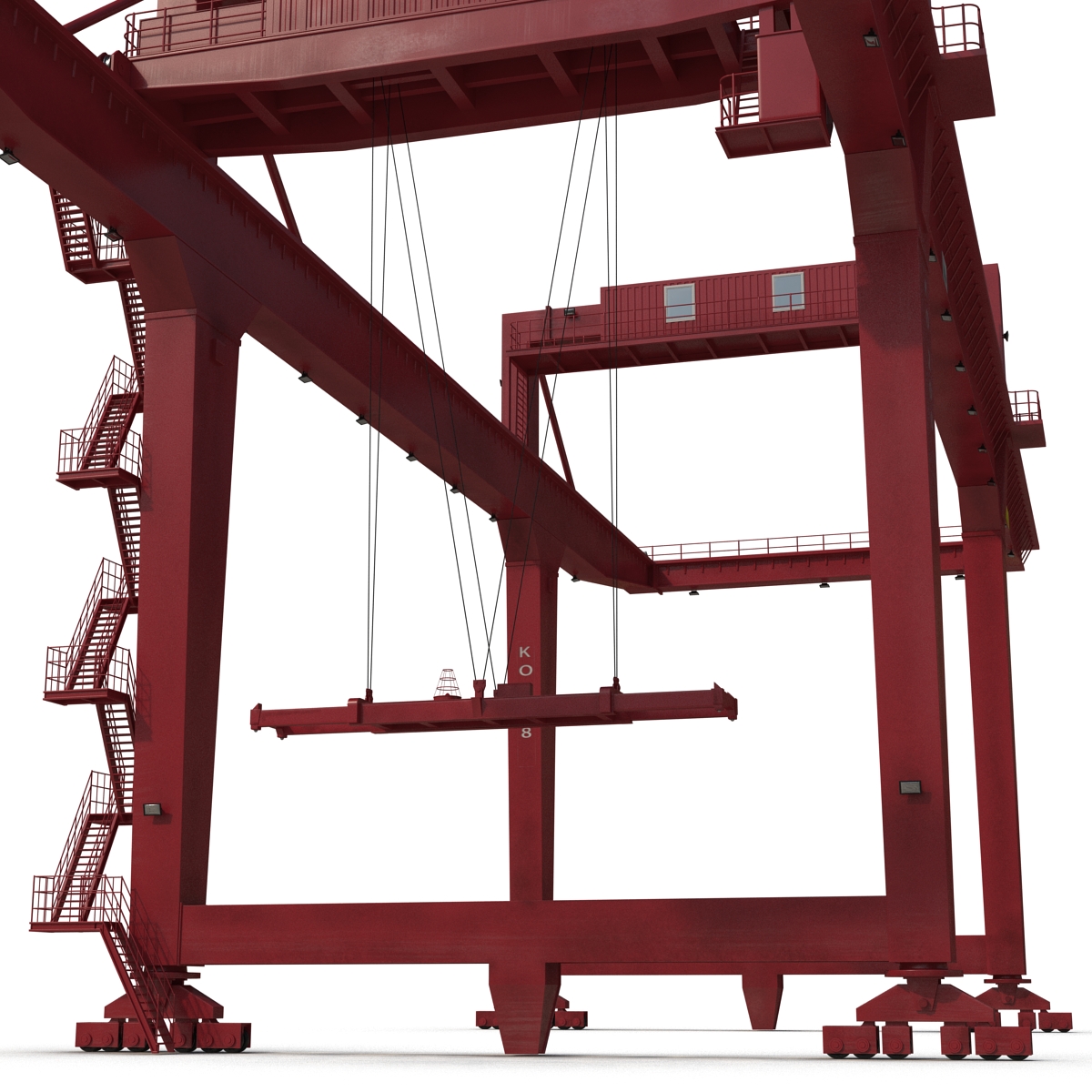 3D Rail Mounted Gantry Container Crane Rigged Red