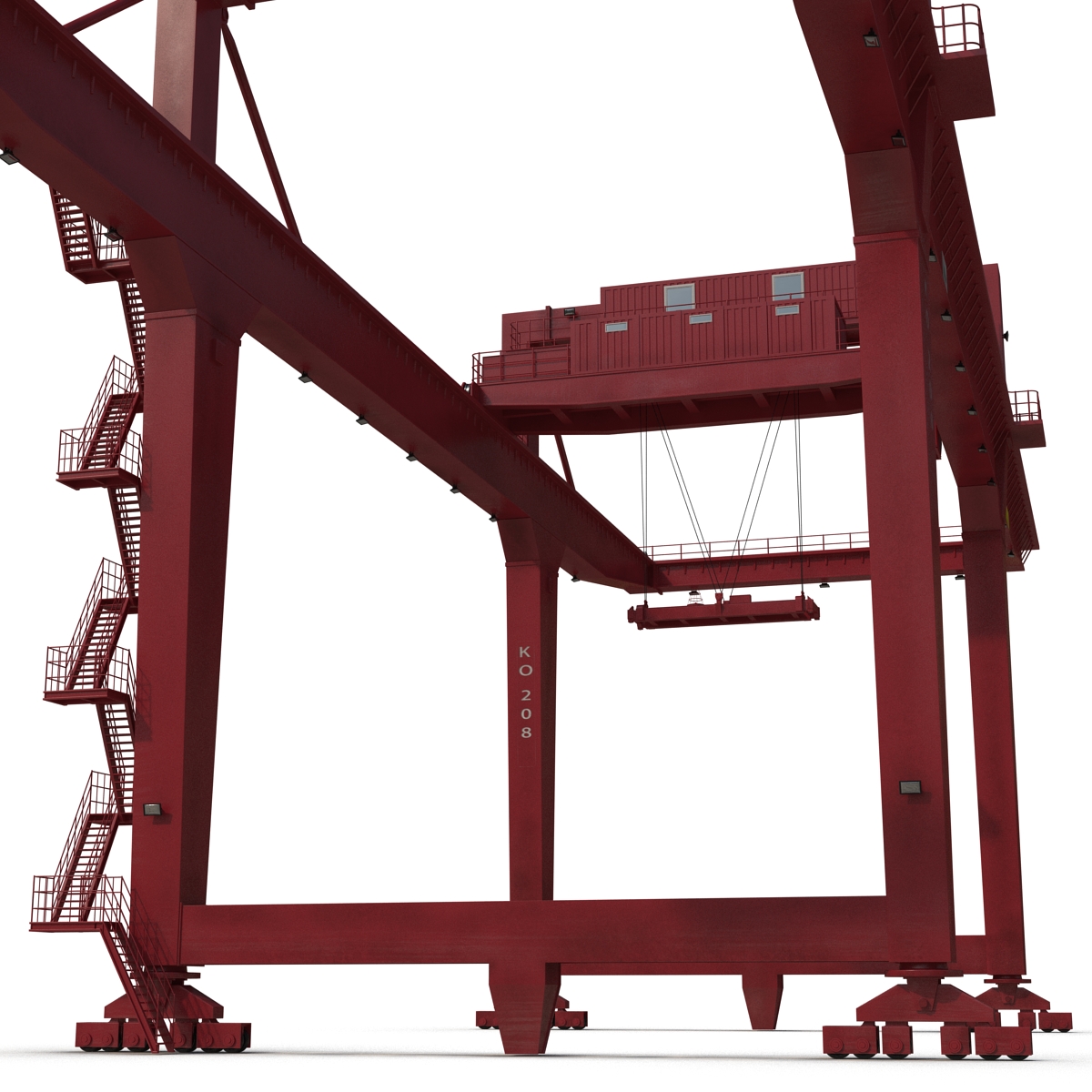 3D Rail Mounted Gantry Container Crane Rigged Red