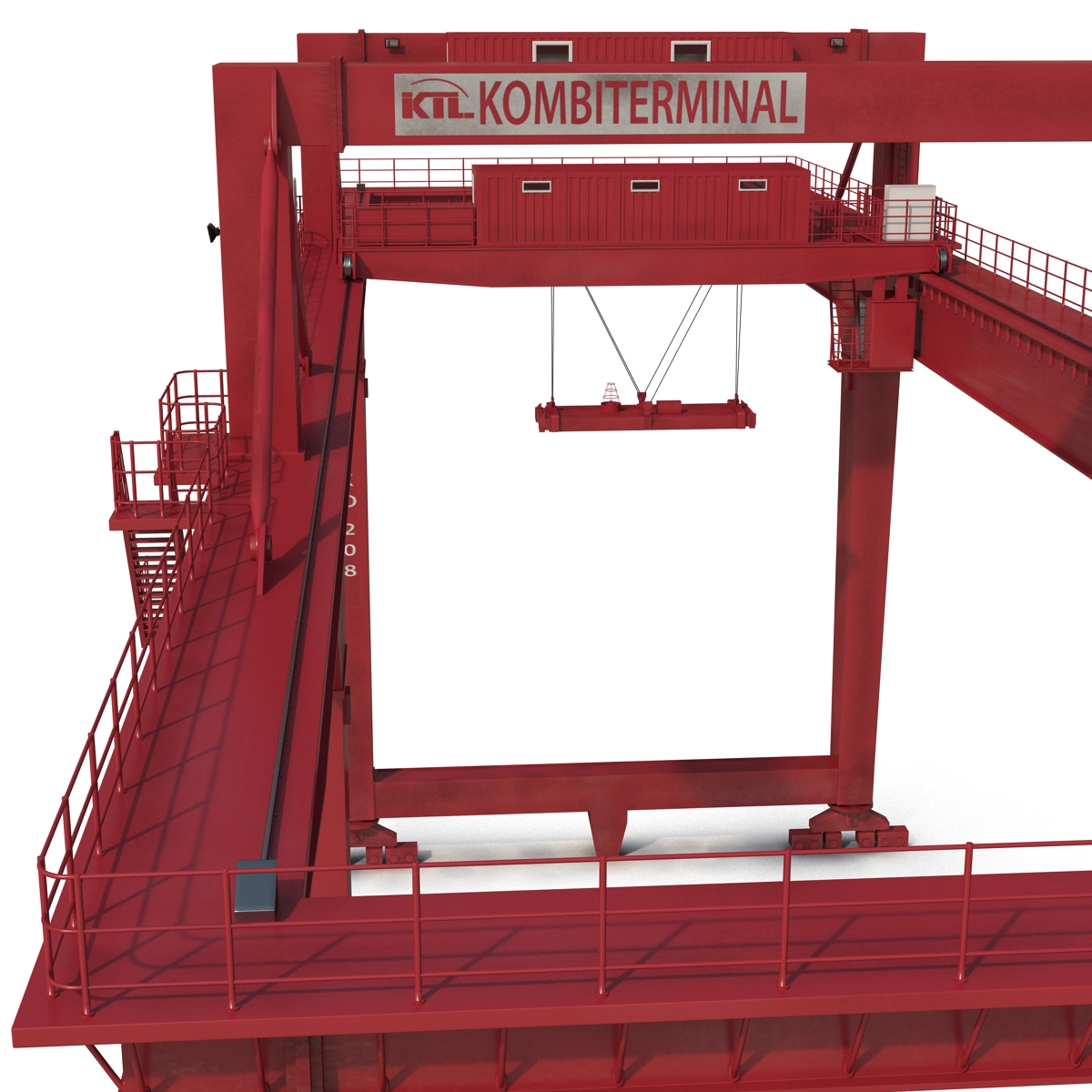 3D Rail Mounted Gantry Container Crane Rigged Red