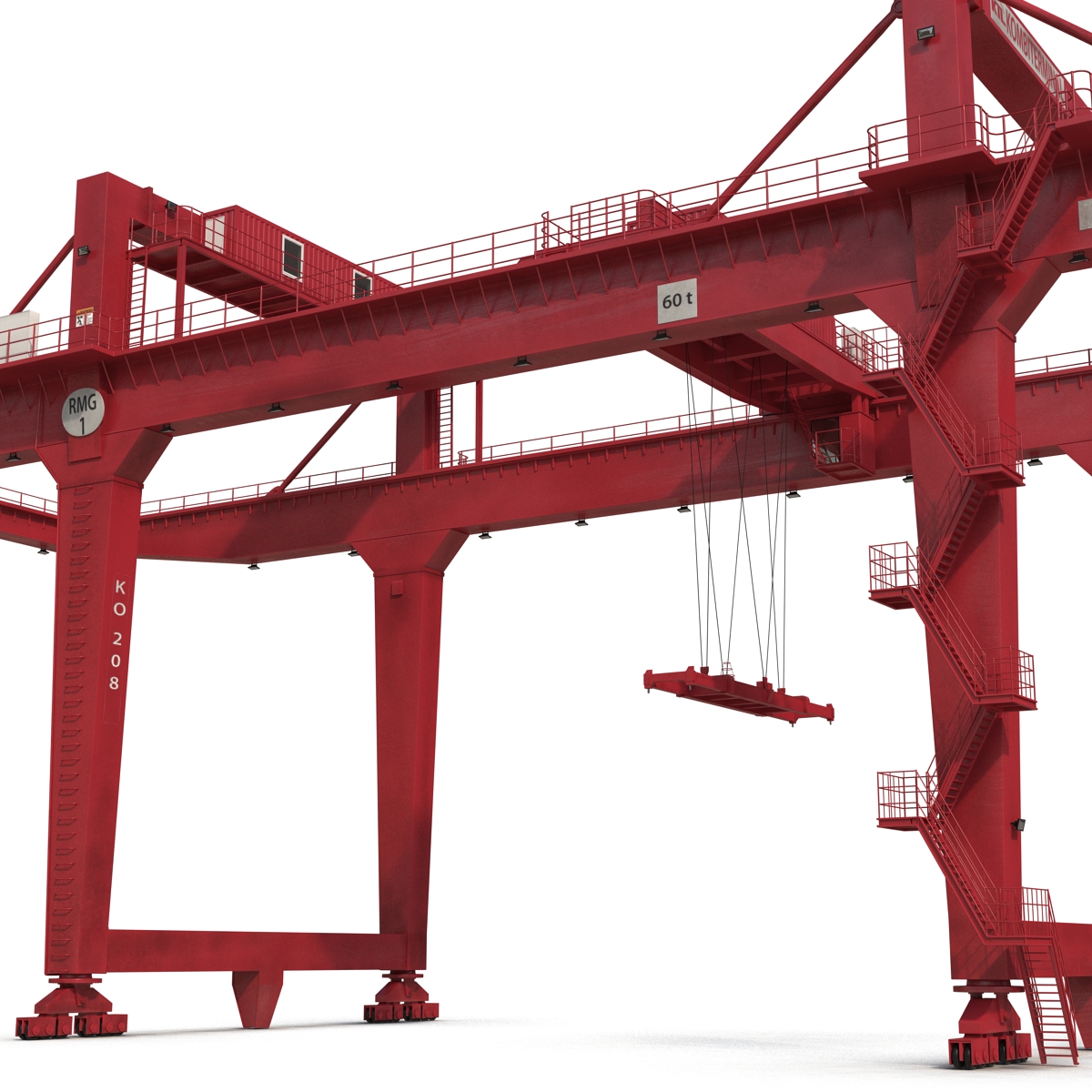 3D Rail Mounted Gantry Container Crane Rigged Red