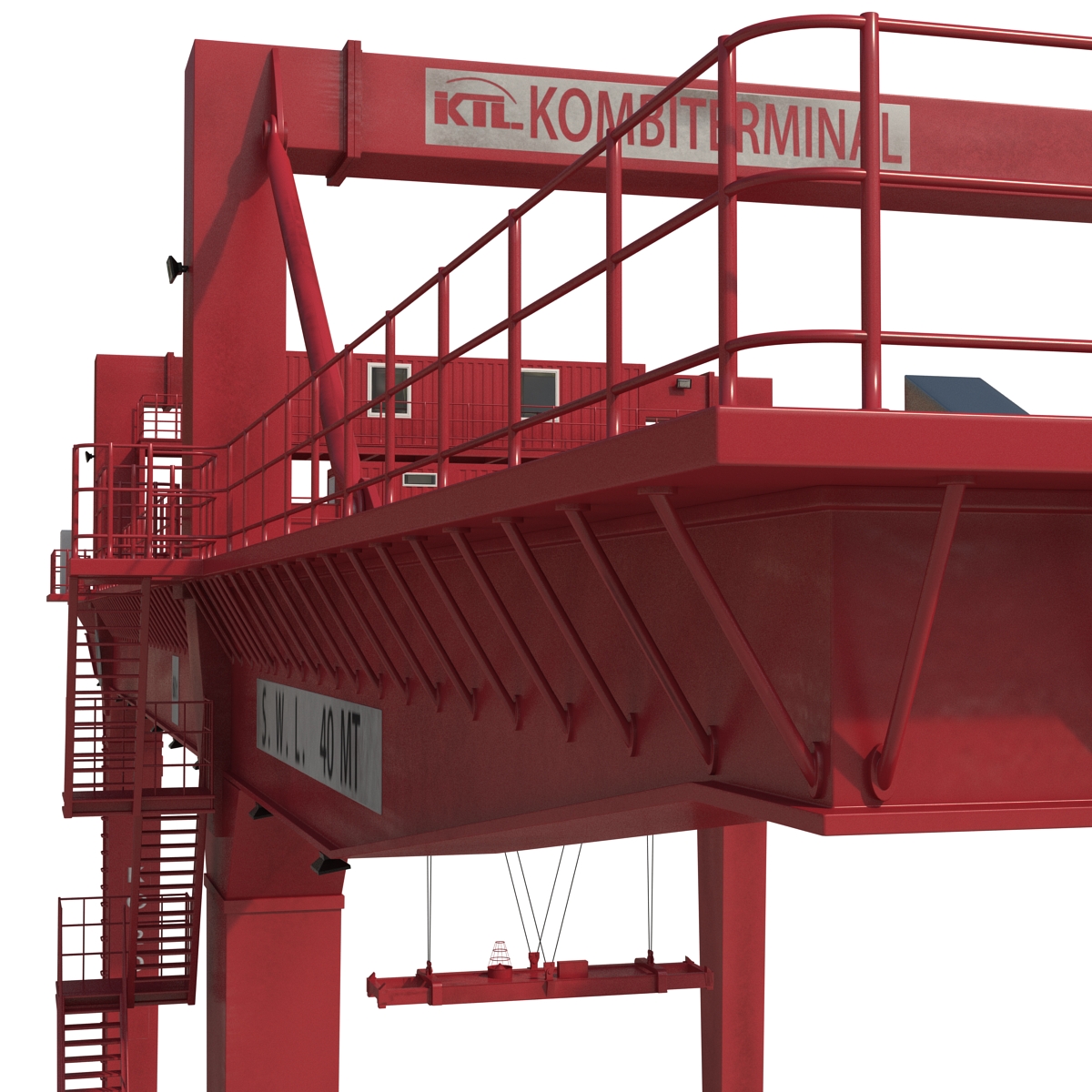 3D Rail Mounted Gantry Container Crane Rigged Red