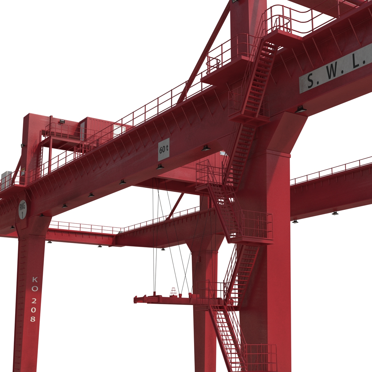 3D Rail Mounted Gantry Container Crane Rigged Red