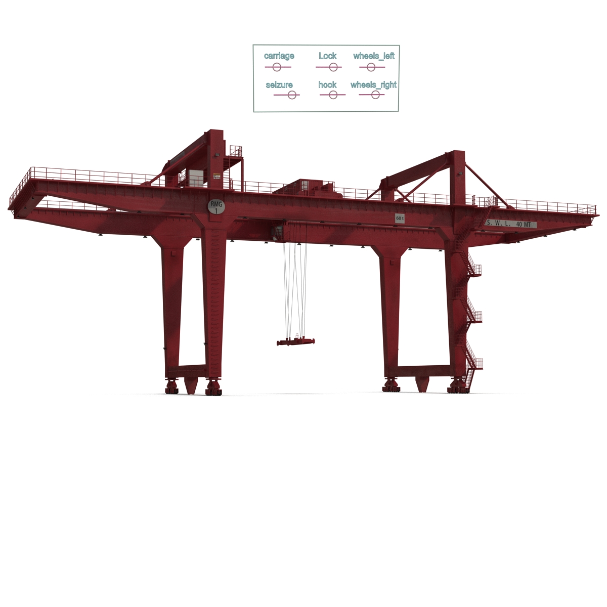 3D Rail Mounted Gantry Container Crane Rigged Red