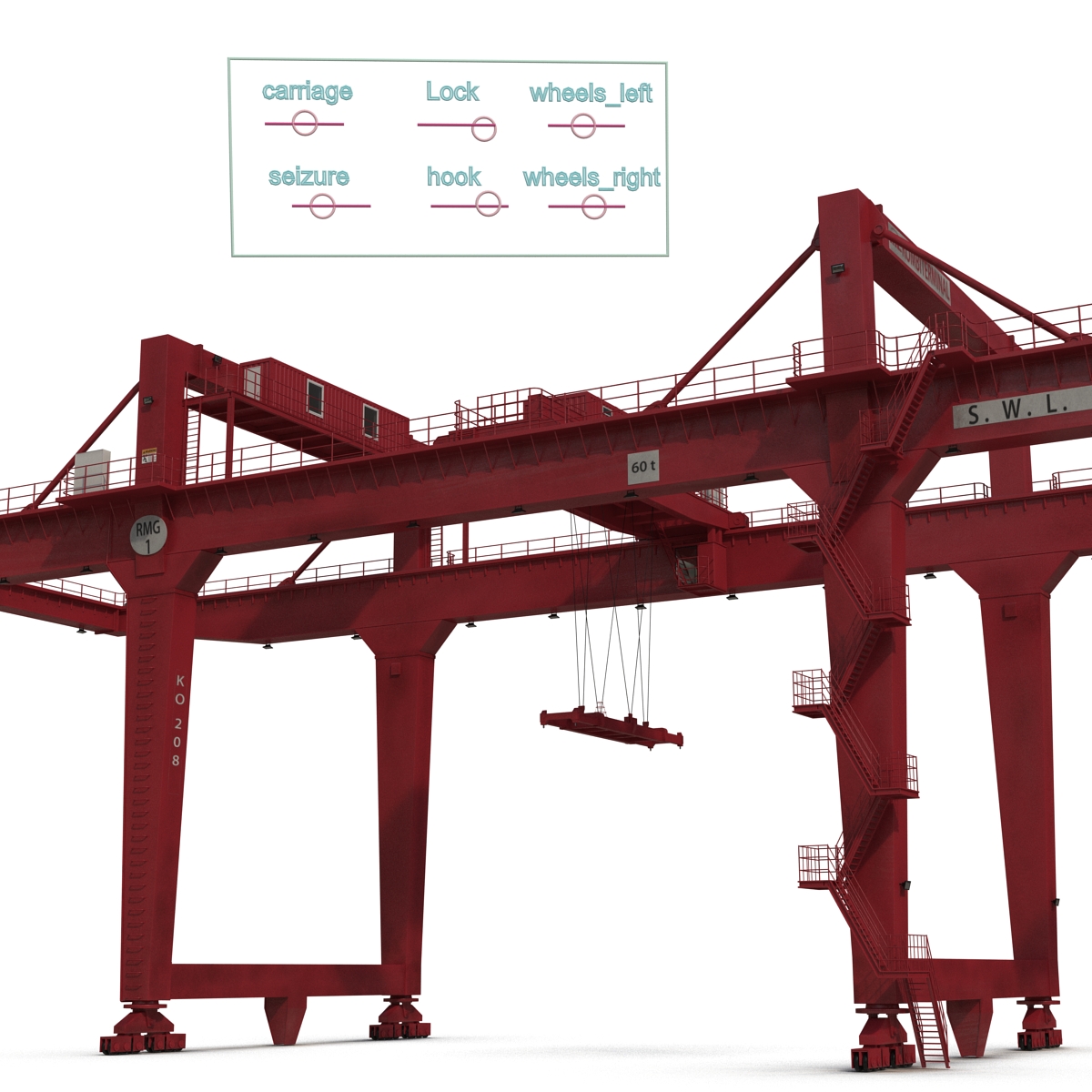 3D Rail Mounted Gantry Container Crane Rigged Red