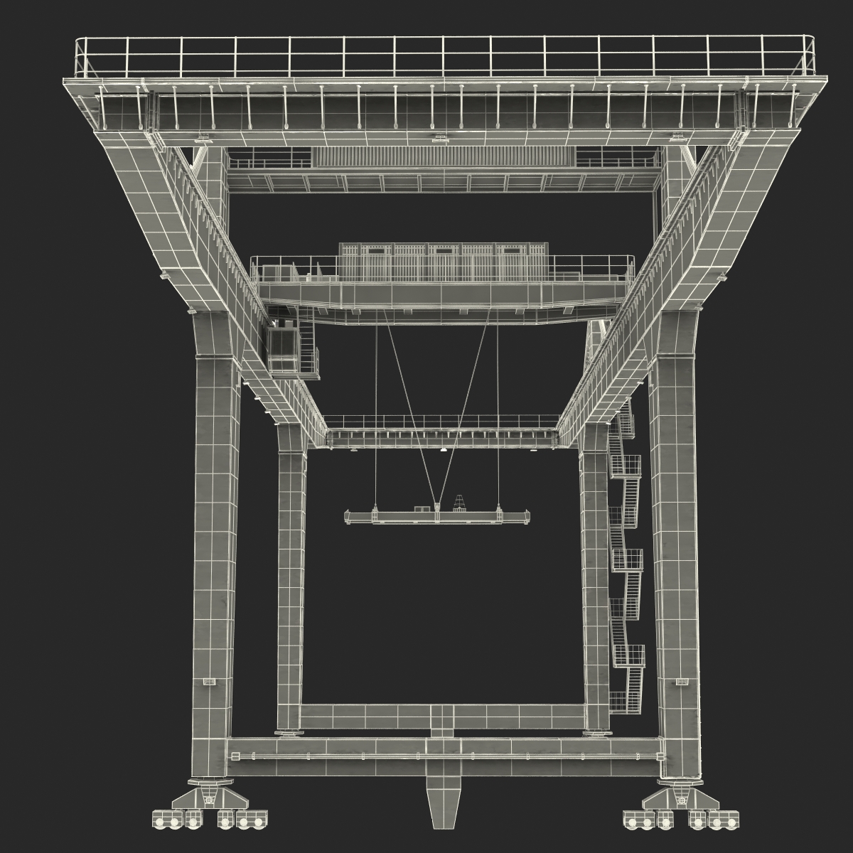 3D Rail Mounted Gantry Container Crane Rigged Red